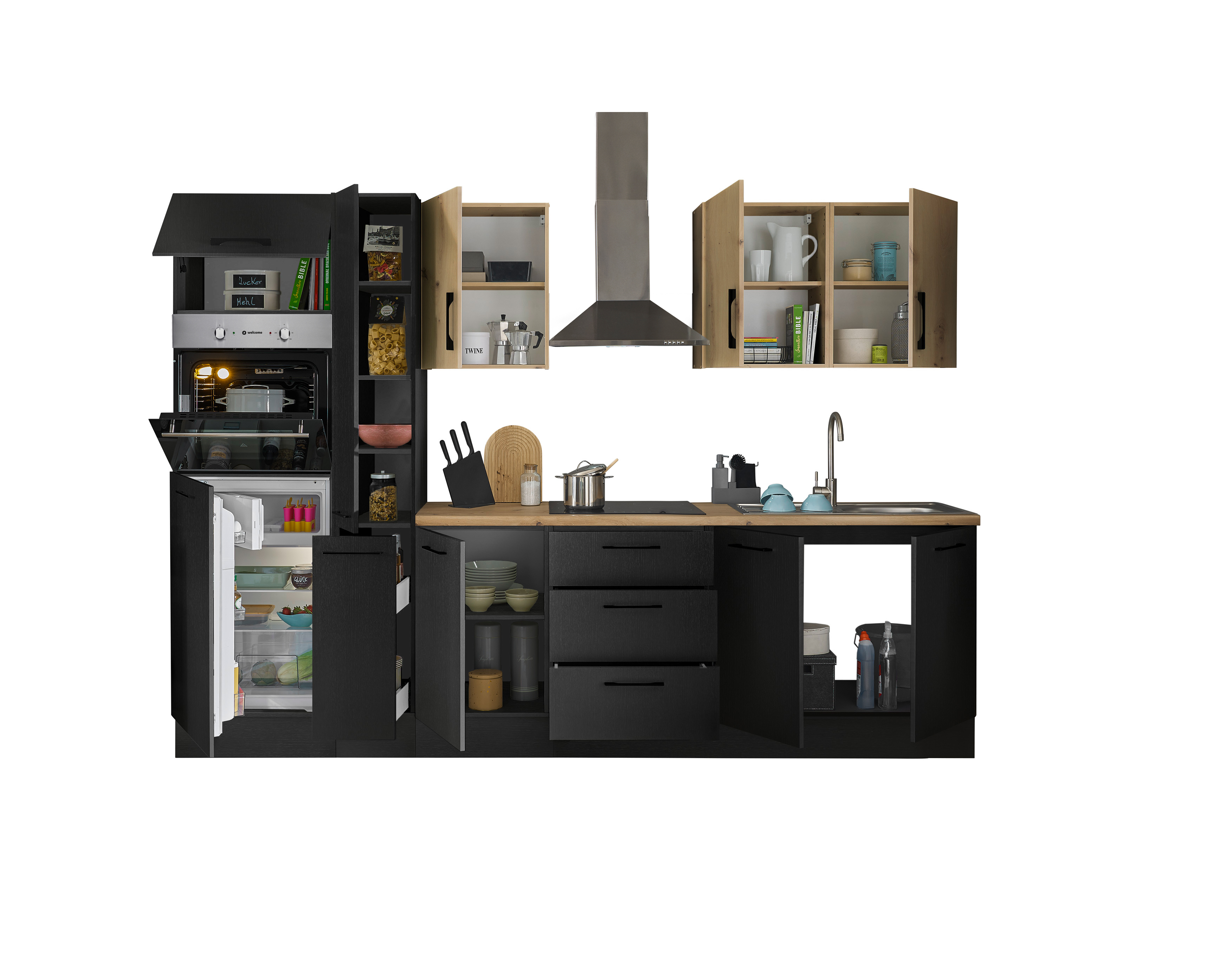 Bloc cuisine avec électroménager CORNWALL (bloc cuisine-four-réfrigérateur-armoire coulissante) V