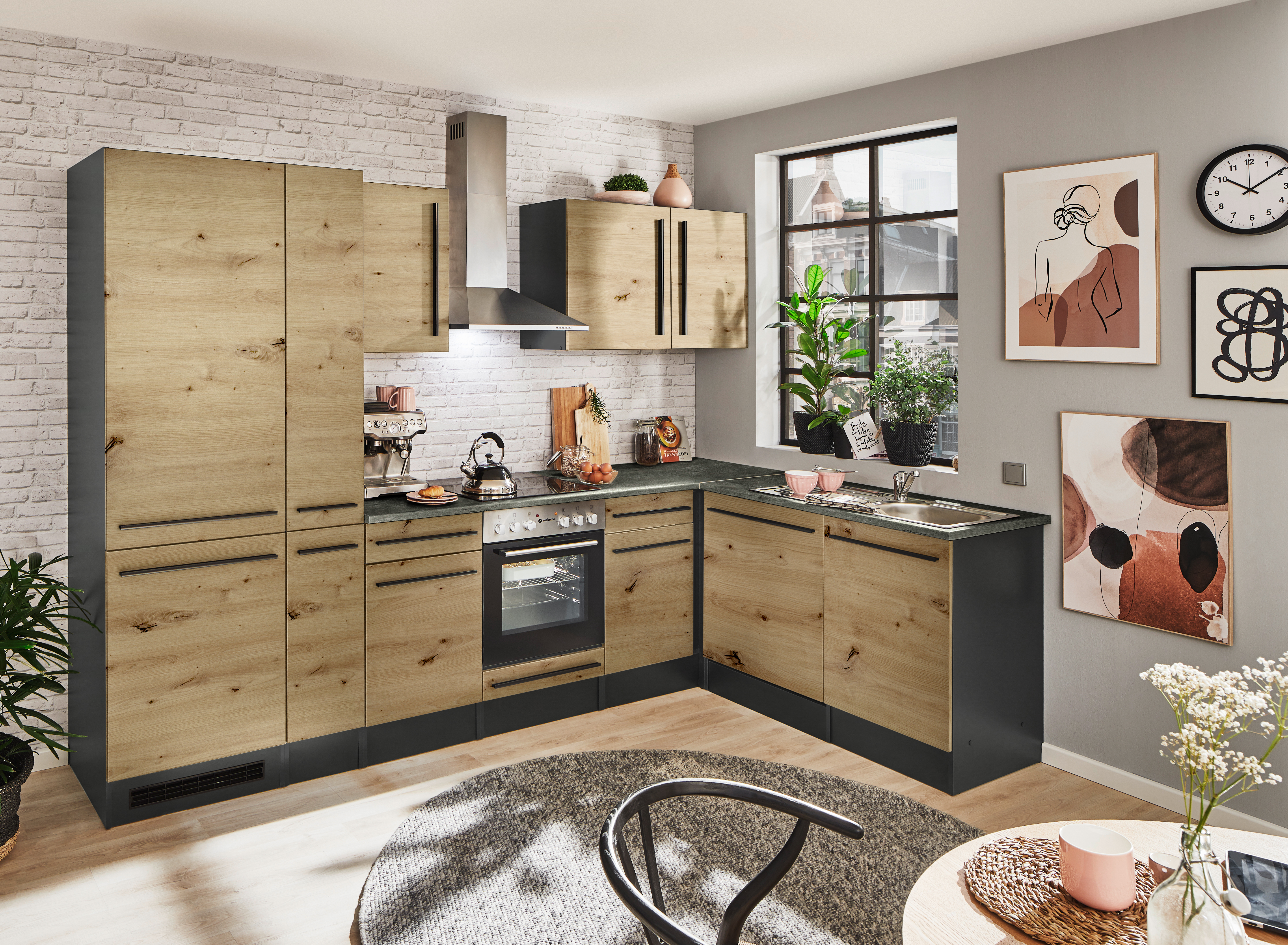 Bloc cuisine avec électroménager JAZZ 8 (cuisine d'angle-réfrigérateur-armoire coulissante) III