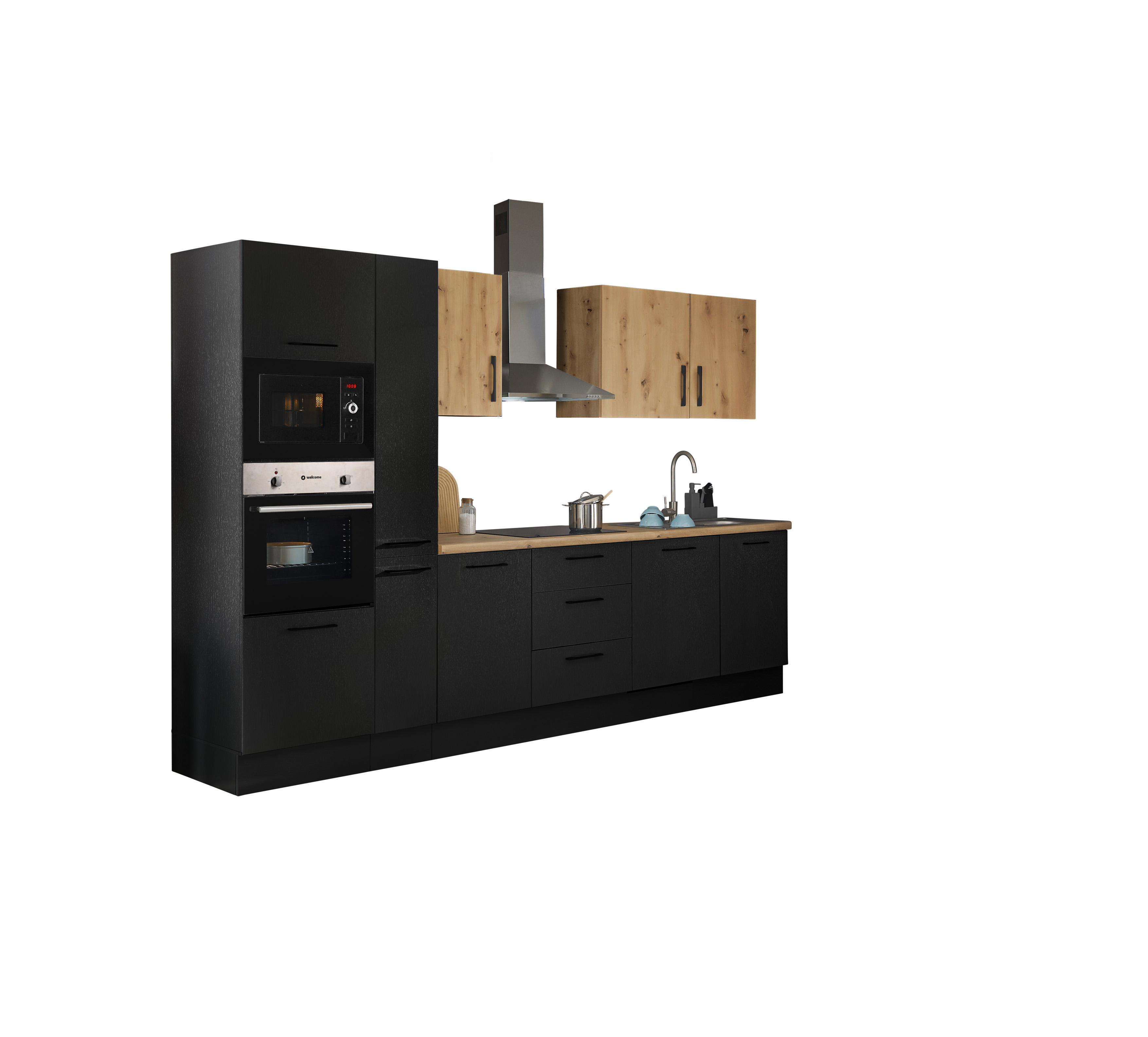 Bloc cuisine avec électroménager CORNWALL (bloc cuisine-four-lave-vaisselle-micro-ondes-armoire coulissante) III