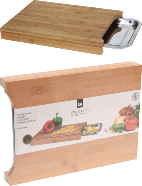Planche à découper avec bac de récupération en bambou Planche à découper avec bac de récupération en bambou