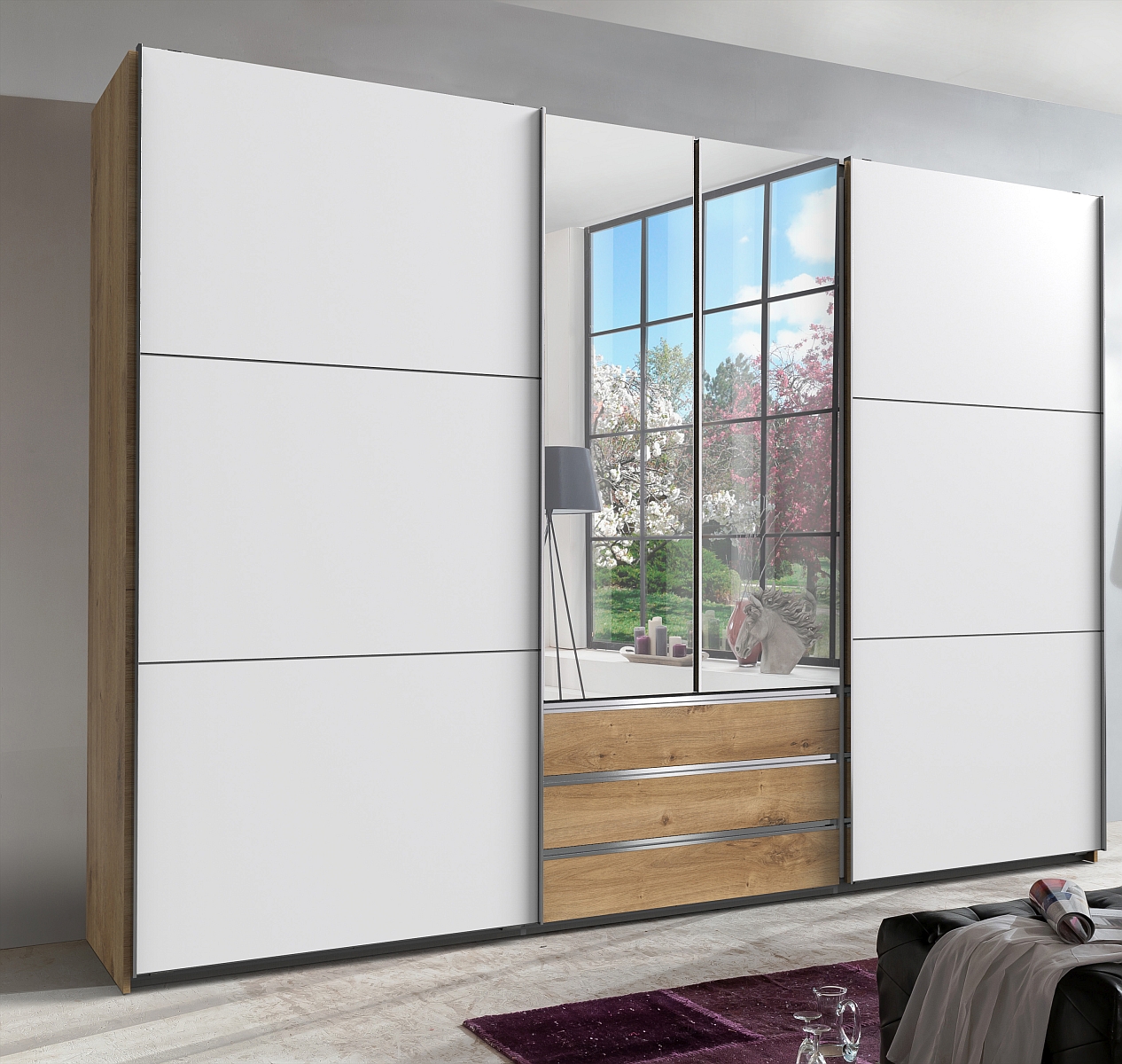 Armoire à portes coulissantes avec support TV intégré MAGIC, ton blanc