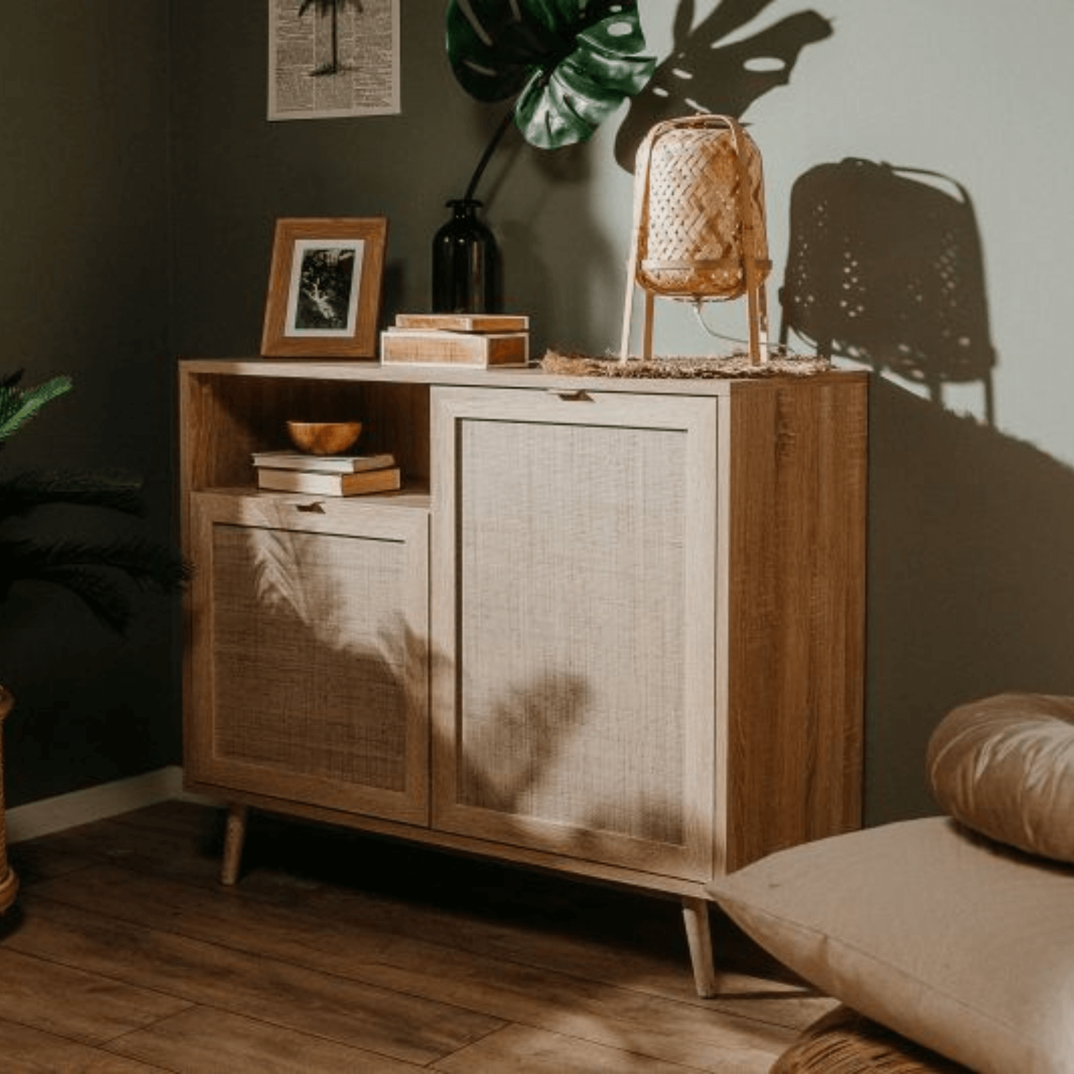 Commode BALI, imitation bois de chêne Sonoma / imprimé Rafia tressé, L/H/P env. 101,5/87/40 cm Commode BALI, imitation bois de chêne Sonoma / imprimé Rafia tressé, L/H/P env. 101,5/87/40 cm
