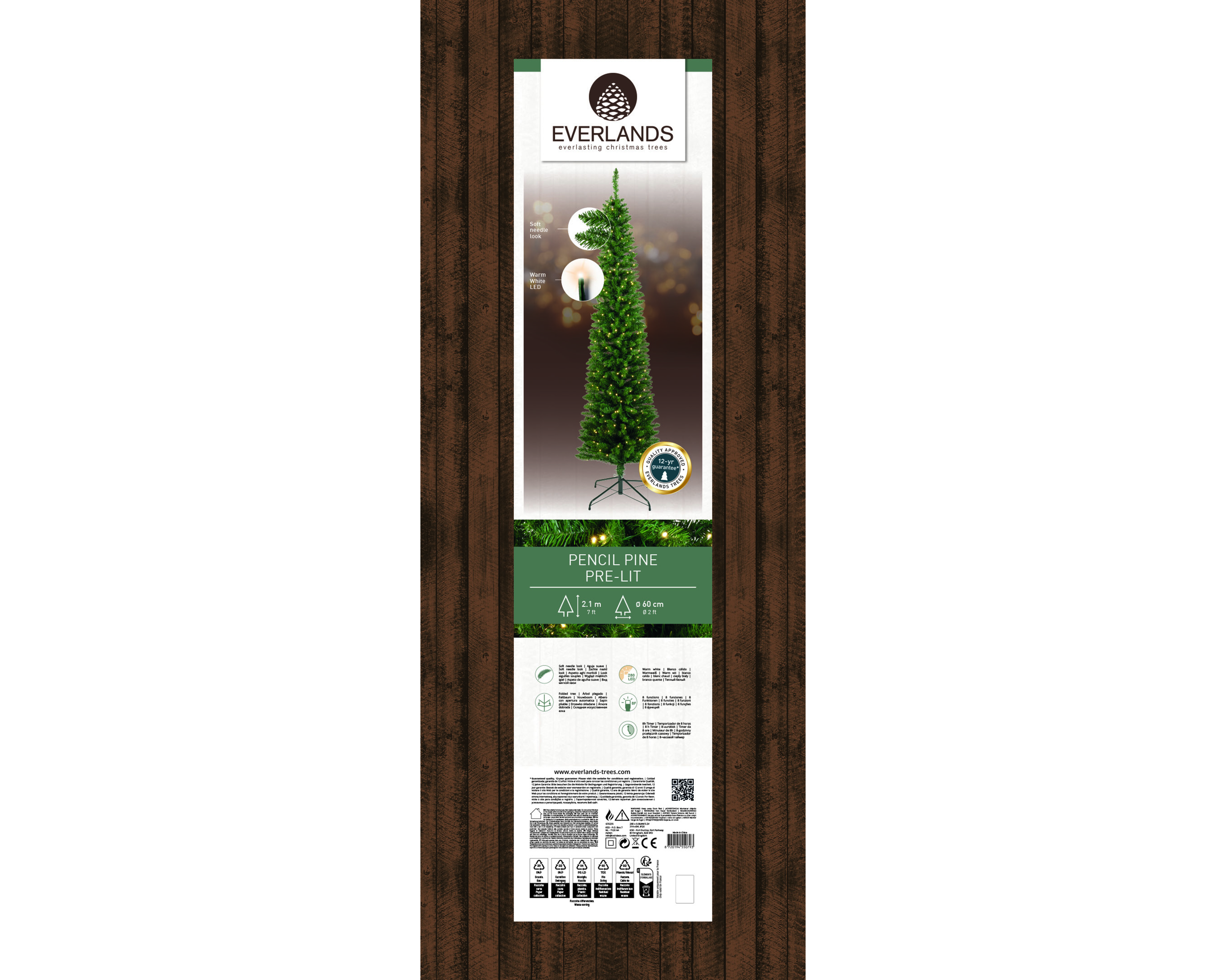 Sapin 210 cm avec guirlande LED PENCIL KIEFER