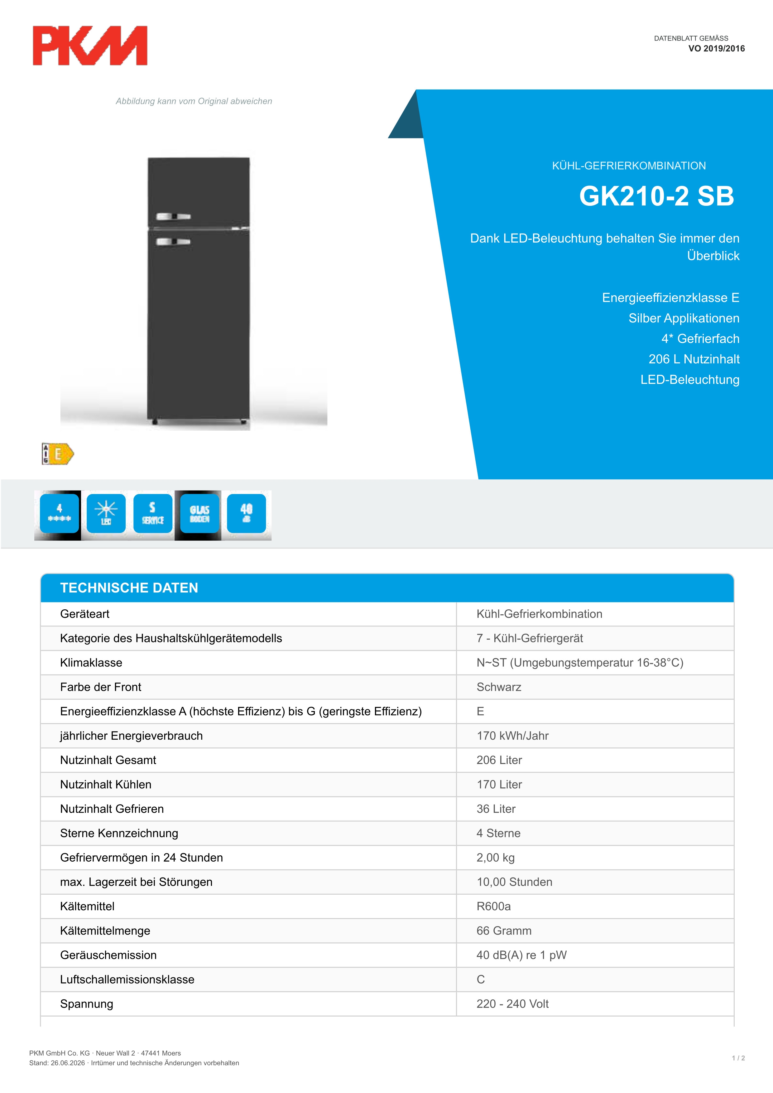 Réfrigérateur-congélateur GK210-2 SB