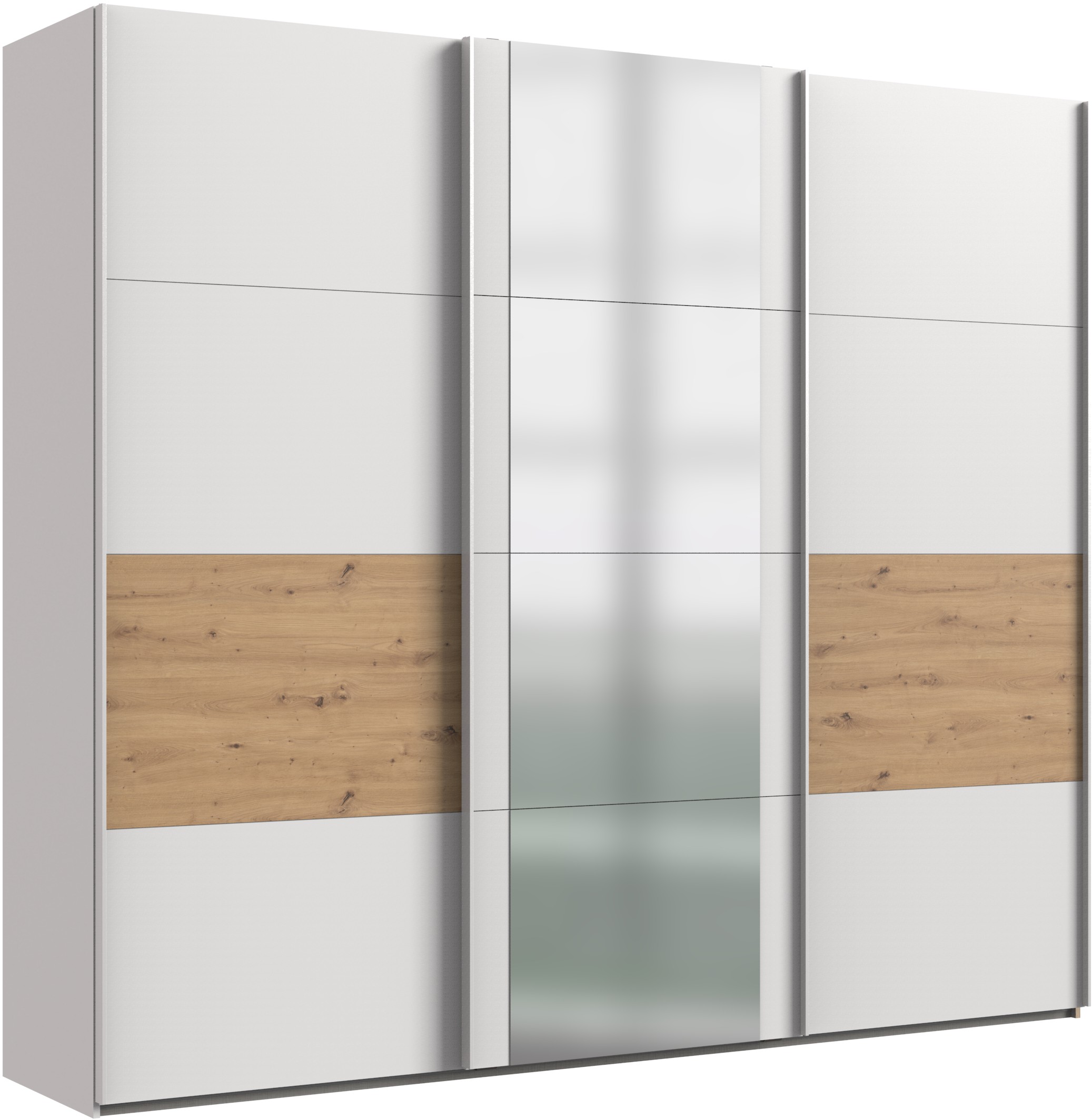 Armoire Portes Coulissantes Rauch Caracas - Chêne Artisan, 226x210x62 Cm, Miroir, 6 étagères (fabriqué En Allemagne)