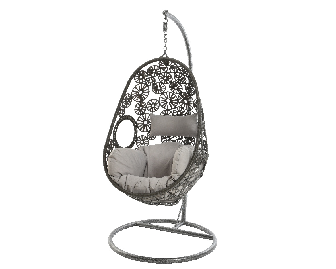 Fauteuil suspendu motifs fleuri ton gris foncé WICKER
