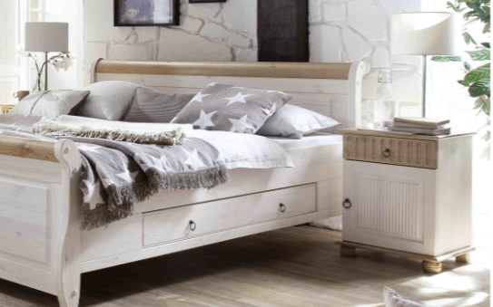 Lit 180x200cm MALTA, pin massif ton blanc / antique