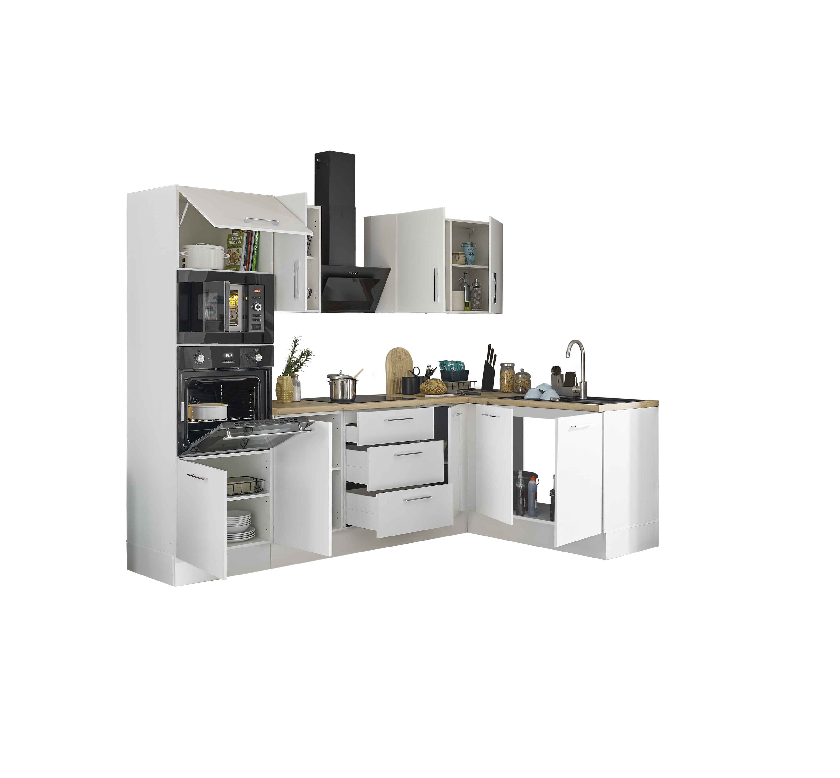 Bloc cuisine avec électroménager CORNWALL (cuisine d'angle-four-micro-ondes) II
