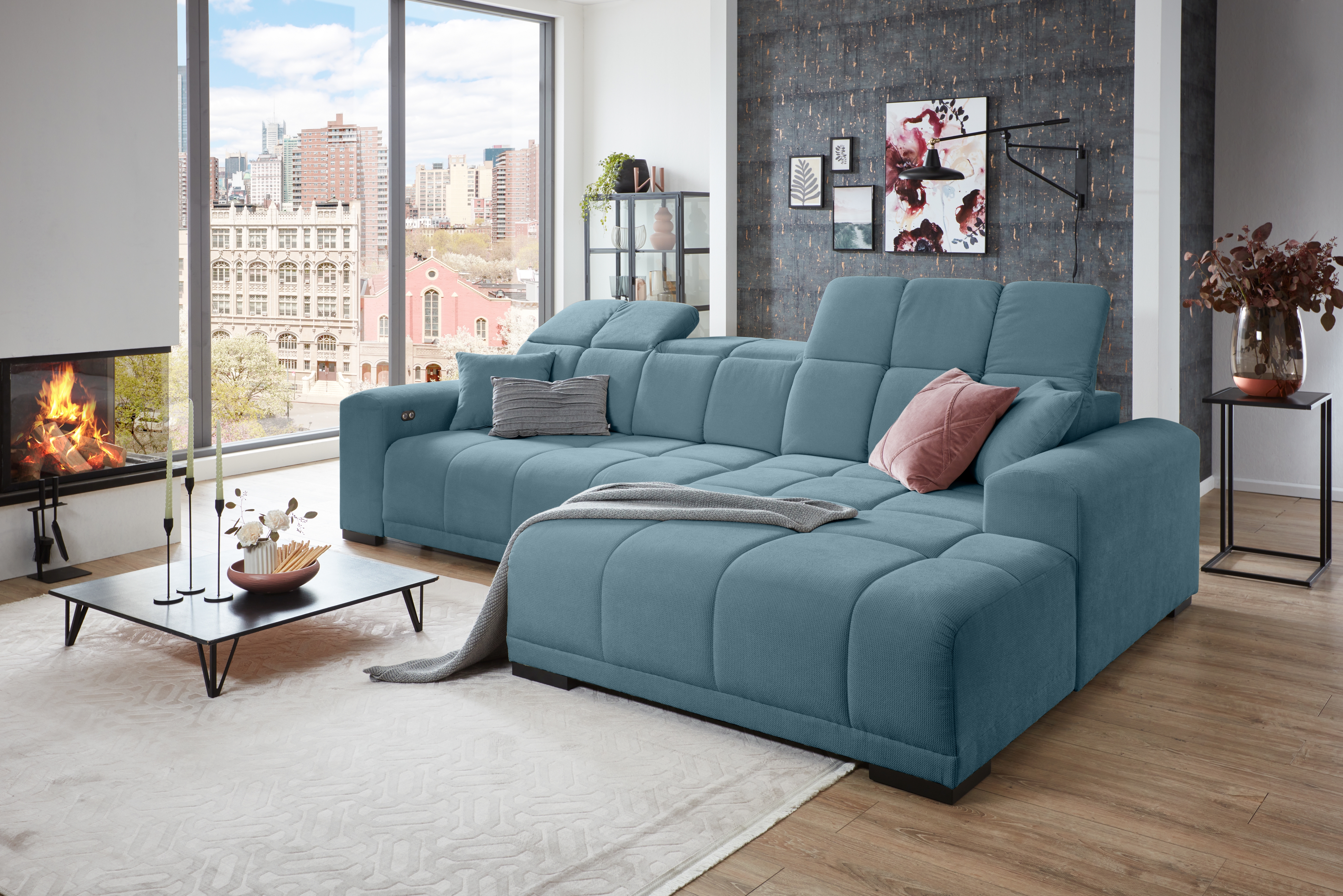 Canapé d'Angle Convertible POSEN - Tissu Azur