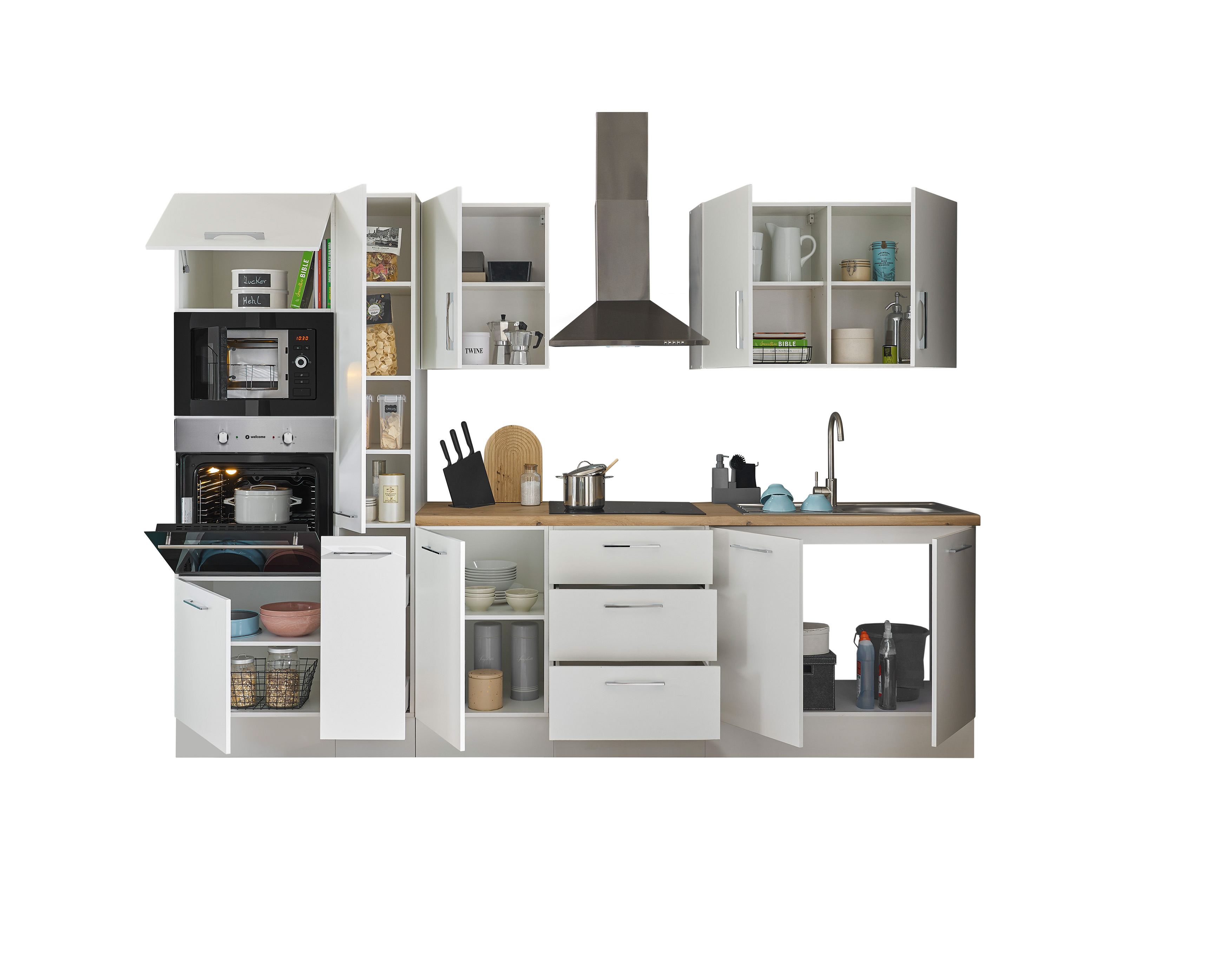 Bloc cuisine avec électroménager CORNWALL (bloc cuisine-four-micro-ondes-armoire coulissante) I