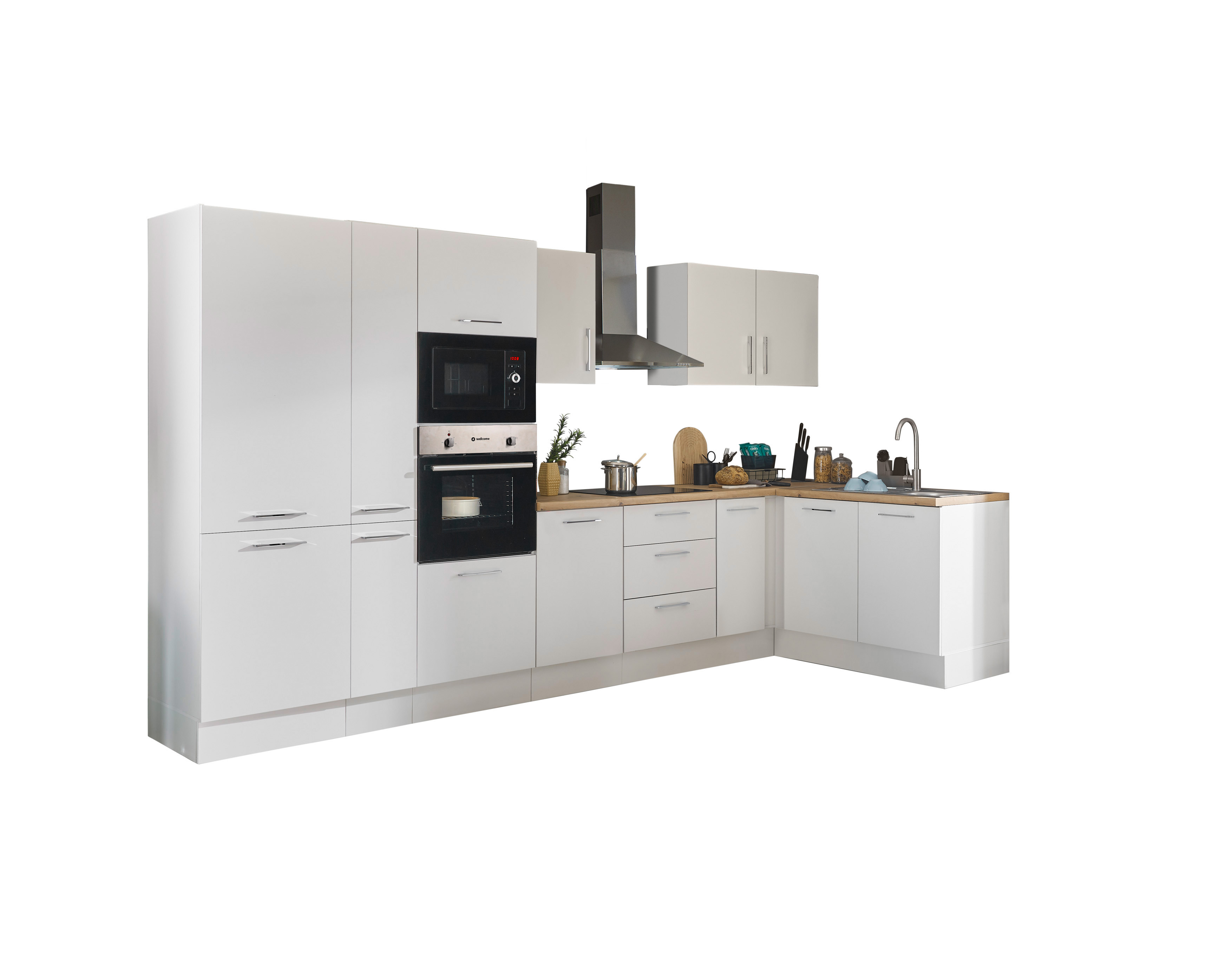 Bloc cuisine avec électroménager CORNWALL (bloc cuisine-four-réfrigérateur-micro-ondes-armoire coulissante) I