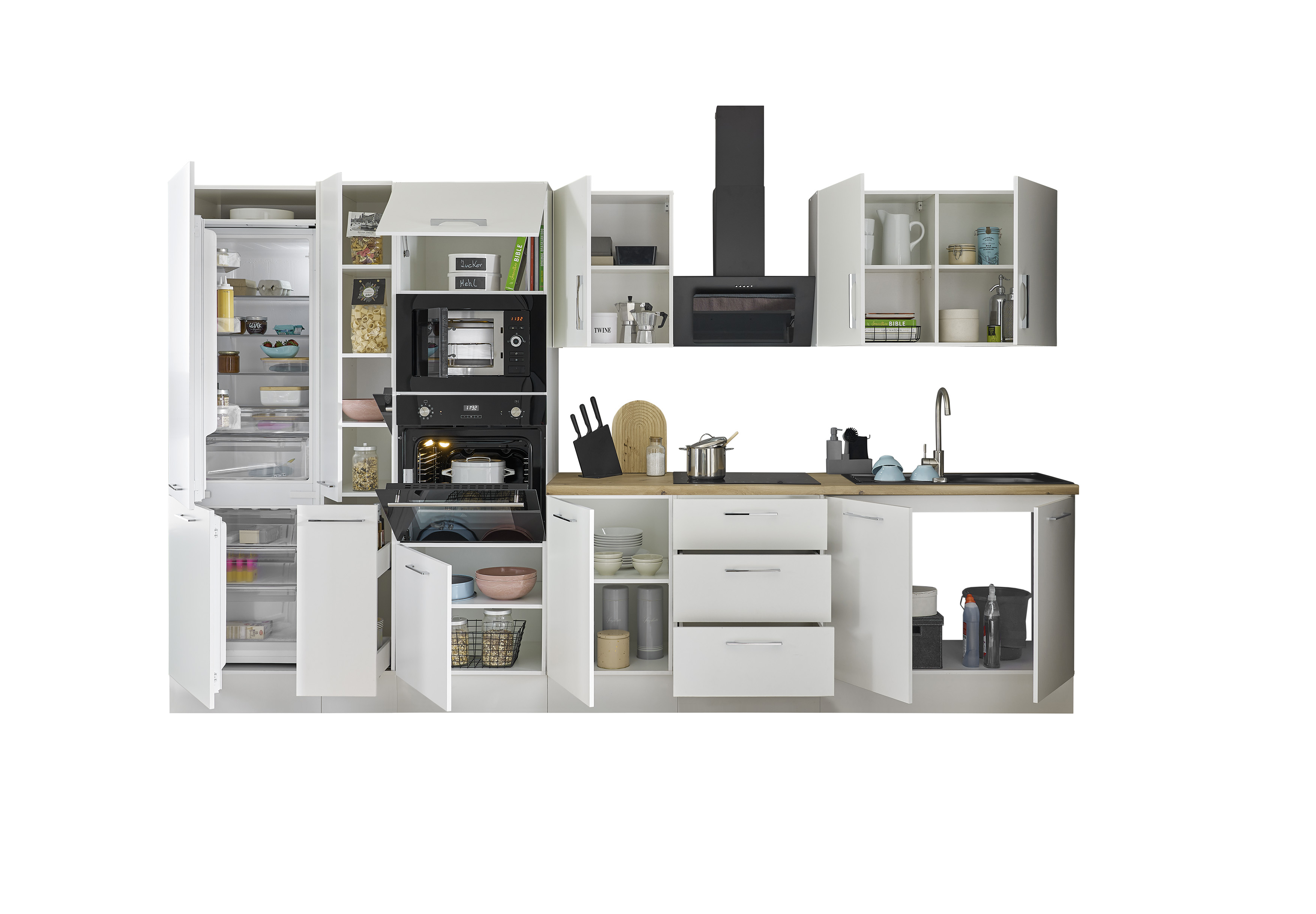 Bloc cuisine avec électroménager CORNWALL (bloc cuisine-four-réfrigérateur-micro-ondes-armoire coulissante) II