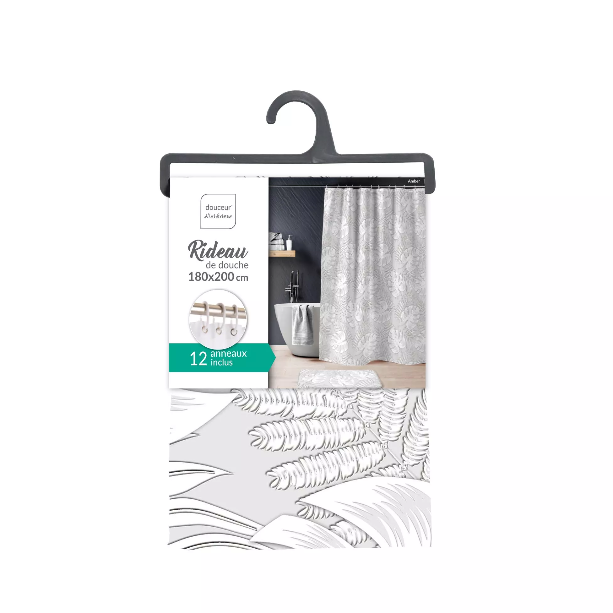 Rideau de douche avec anneaux MONSTERA