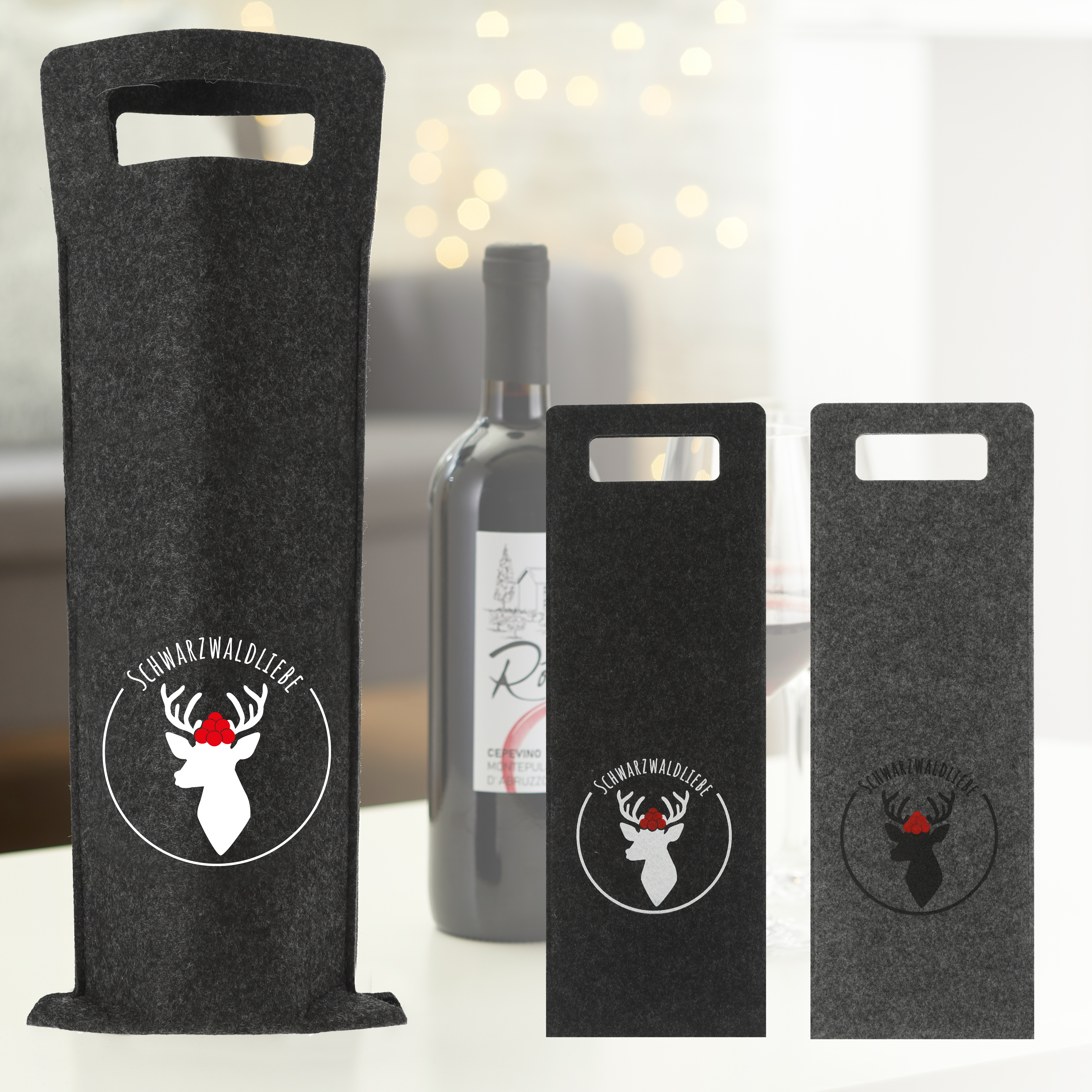 Sac cadeau pour bouteille Schwarzwaldliebe FILZ Sac cadeau pour bouteille Schwarzwaldliebe FILZ