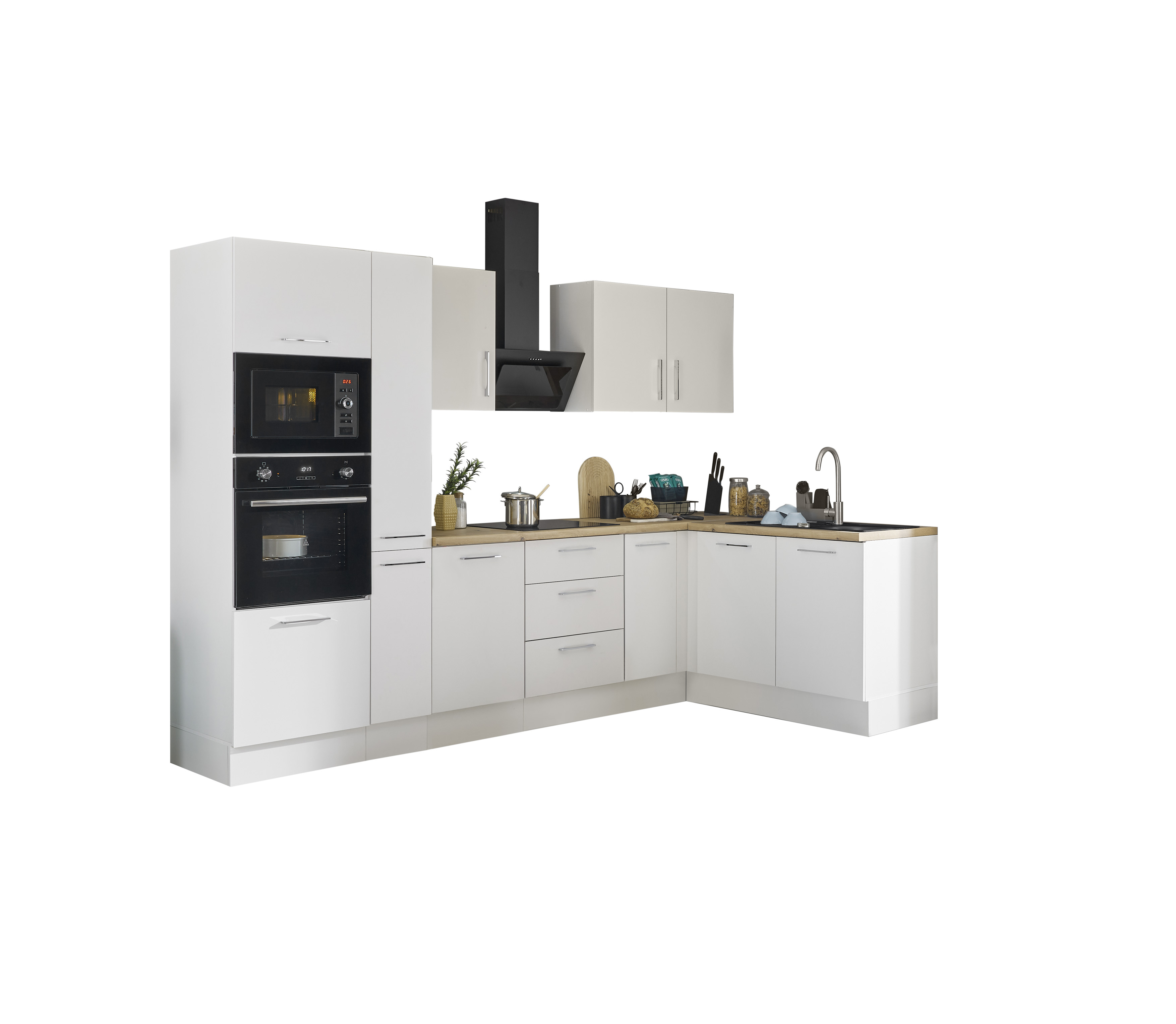 Bloc cuisine avec électroménager CORNWALL (cuisine d'angle-four-micro-ondes-armoire coulissante) II