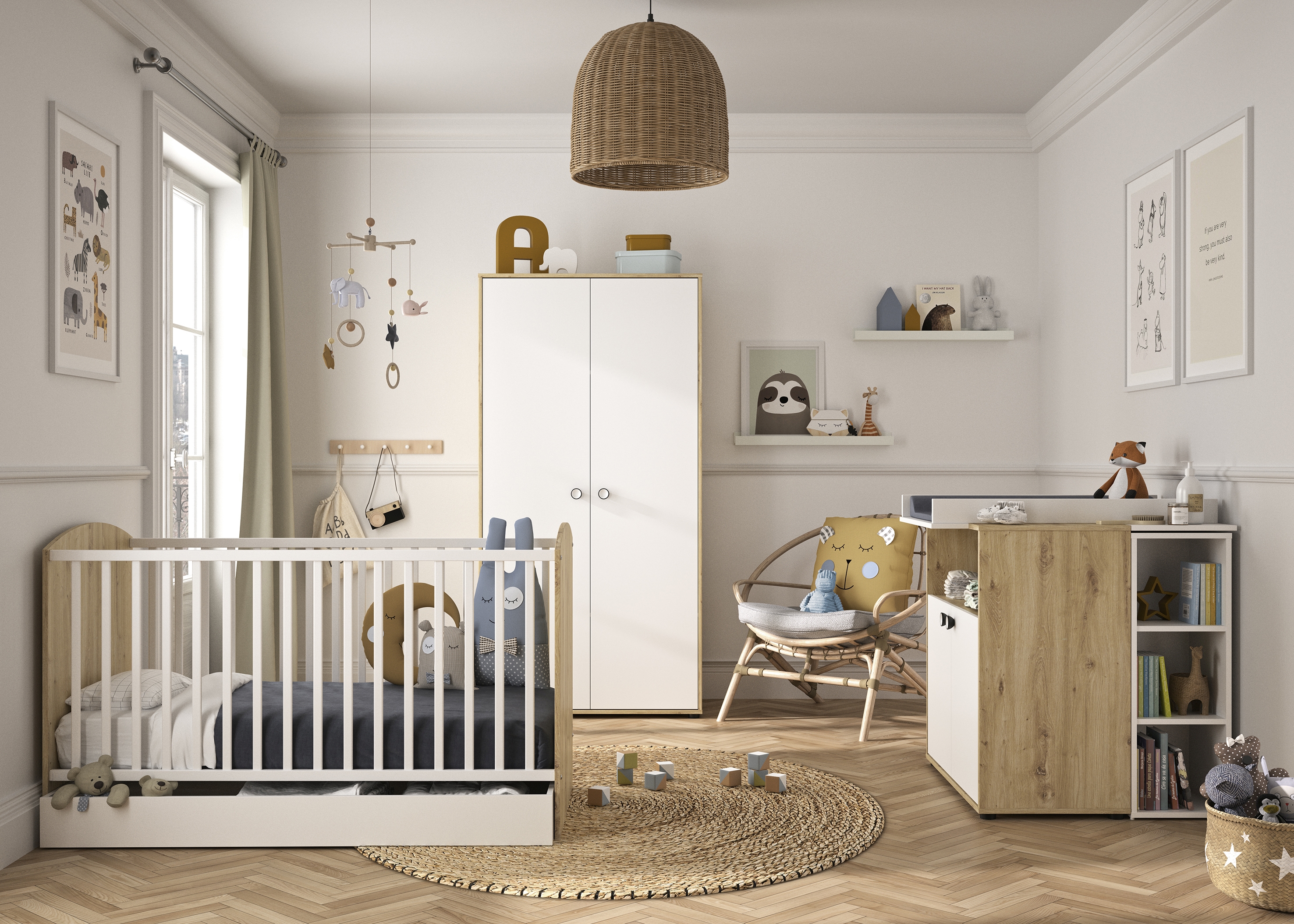 Chambre bébé complète évolutive SCANDI, coloris gris