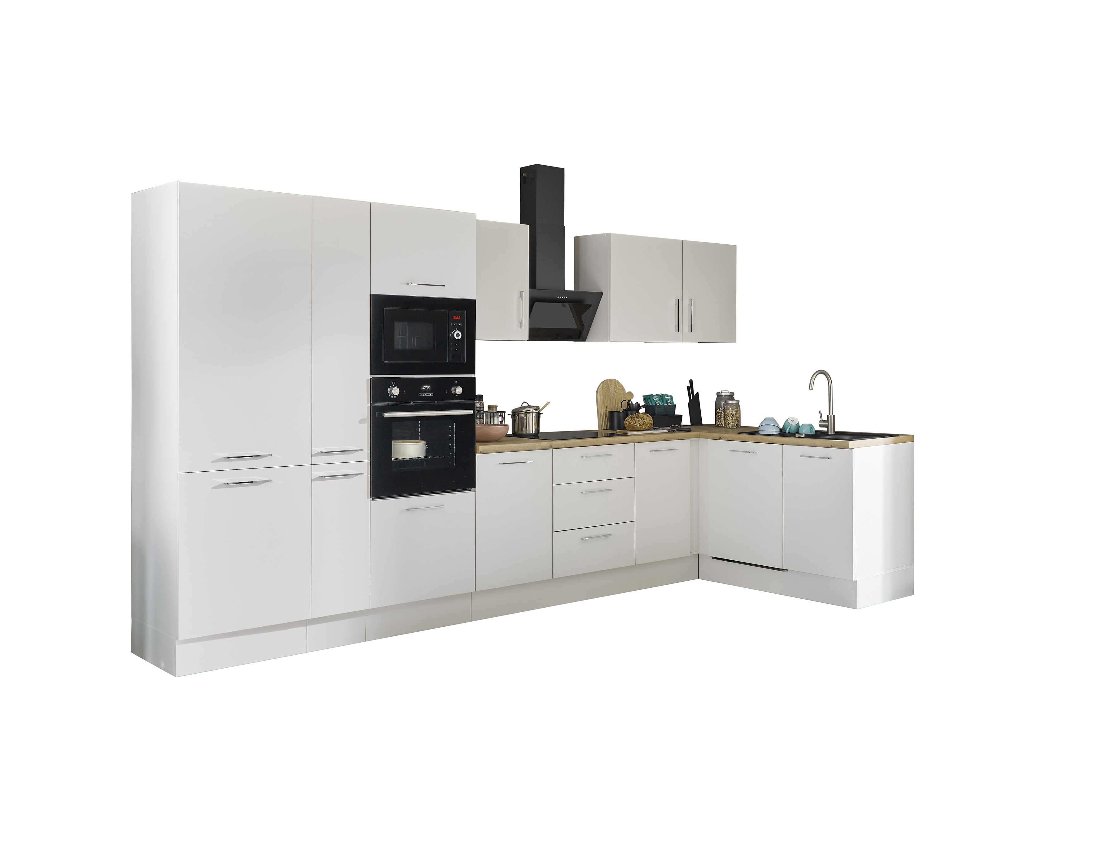 Bloc cuisine avec électroménager CORNWALL (cuisine d'angle-four-lave-vaisselle-réfrigérateur-micro-ondes-armoire coulissante) II