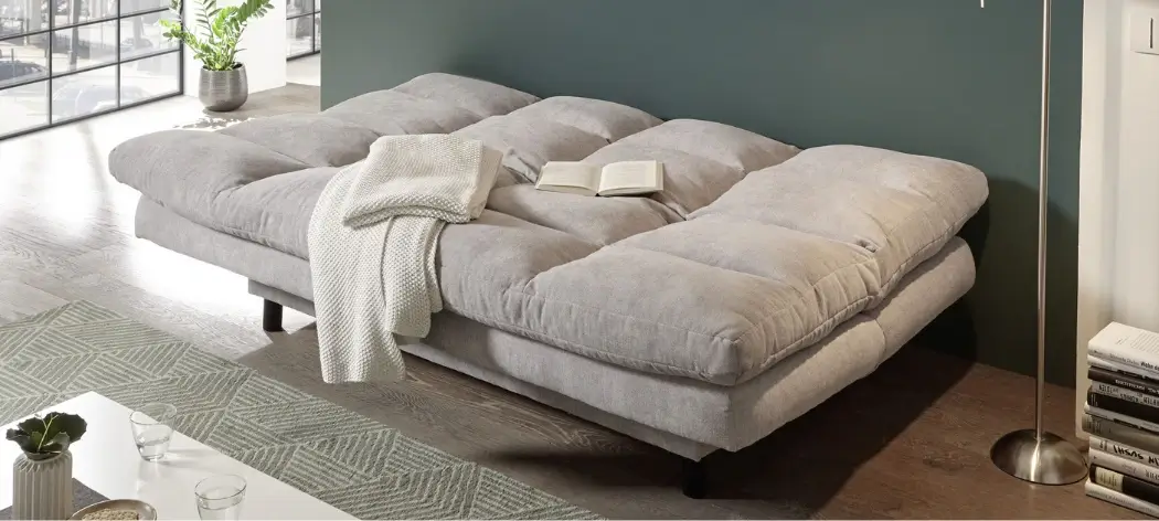 Canapé-lit LOTTA en gris clair avec des ressorts ondulés de haute qualité. L/H/P env. 190/85/95 cm