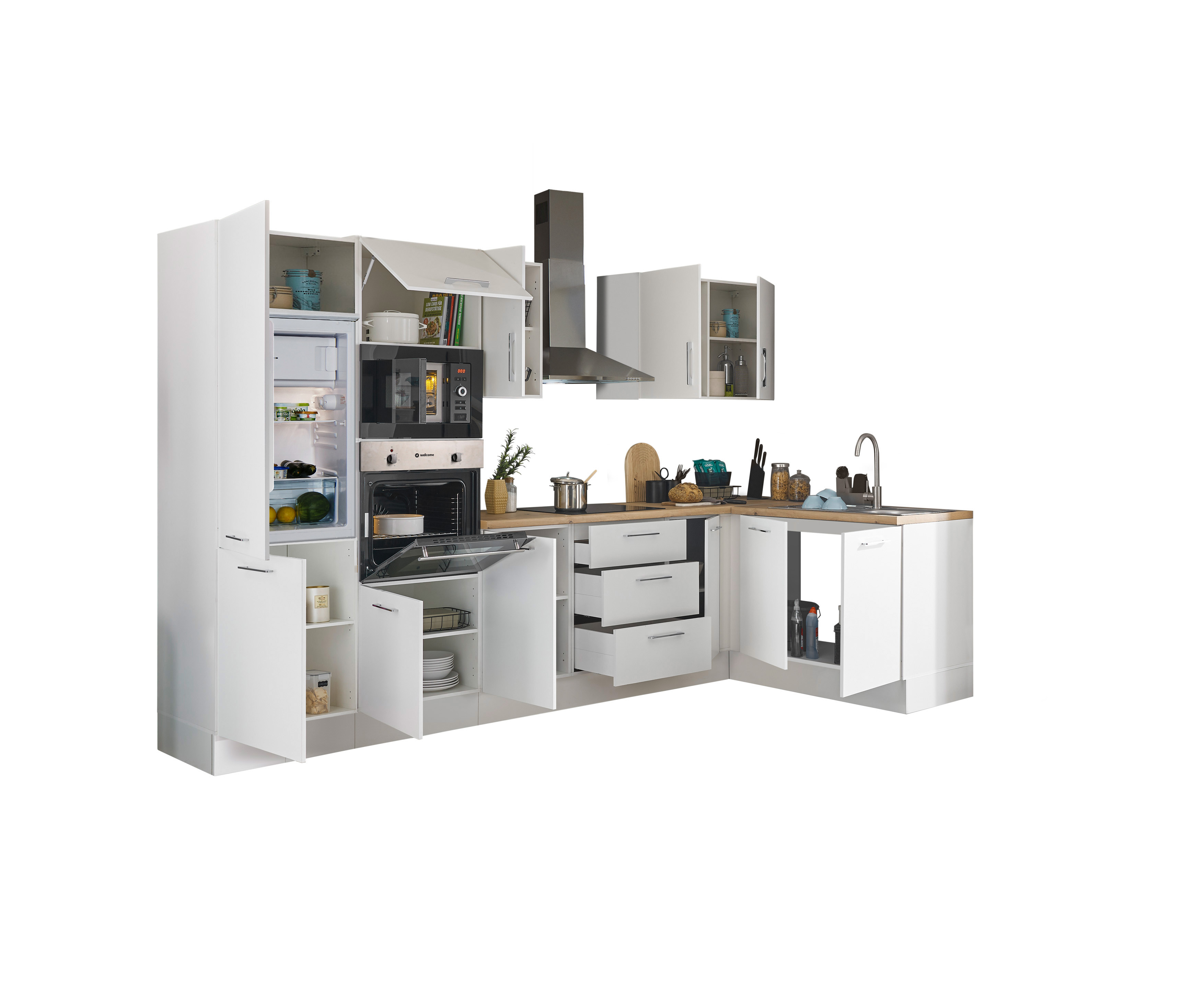 Bloc cuisine avec électroménager CORNWALL (bloc cuisine-four-réfrigérateur-micro-ondes) I