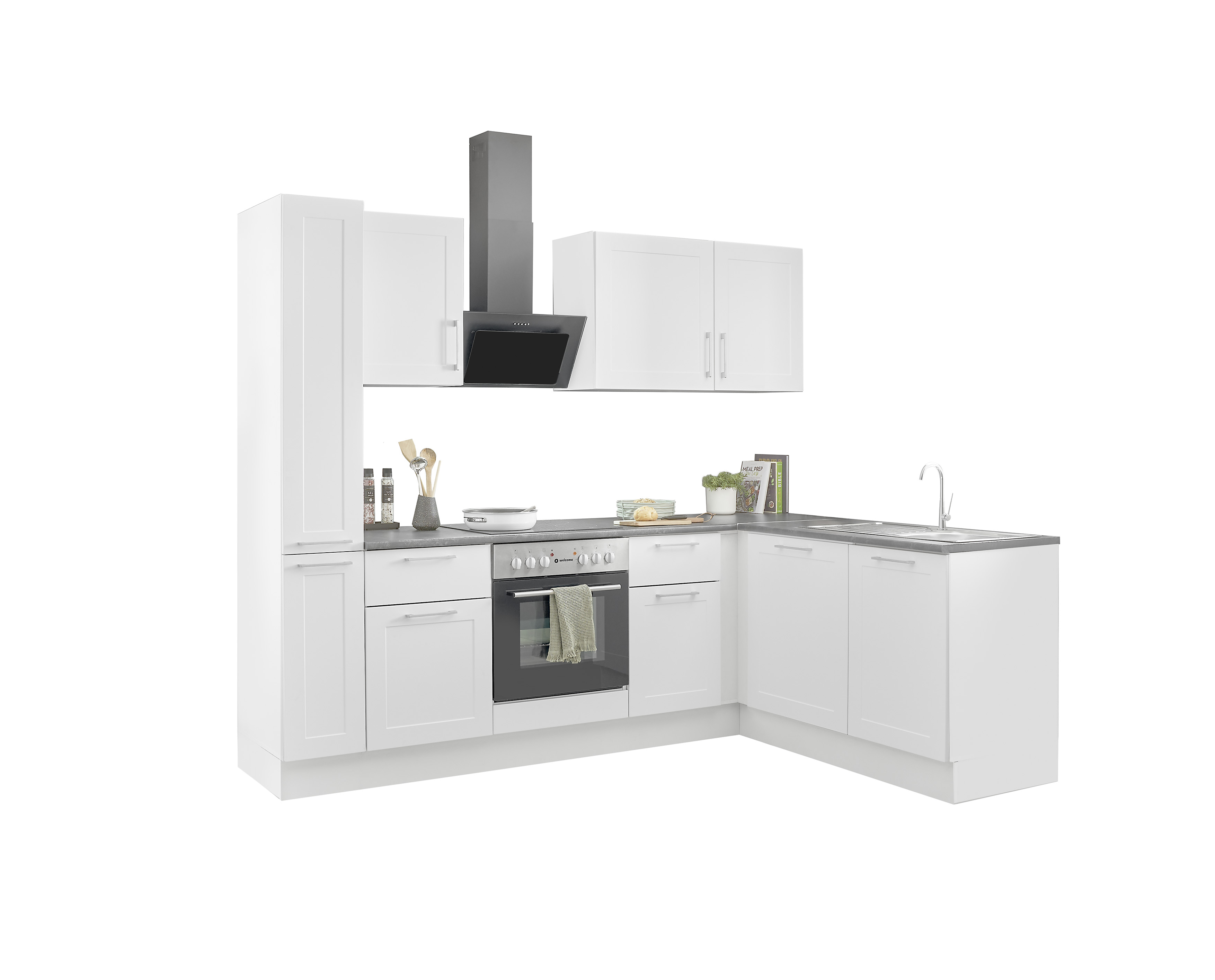 Bloc cuisine avec électroménager HASTINGS (cuisine d'angle - armoire coulissante) I Bloc cuisine avec électroménager HASTINGS (cuisine d'angle - armoire coulissante) I