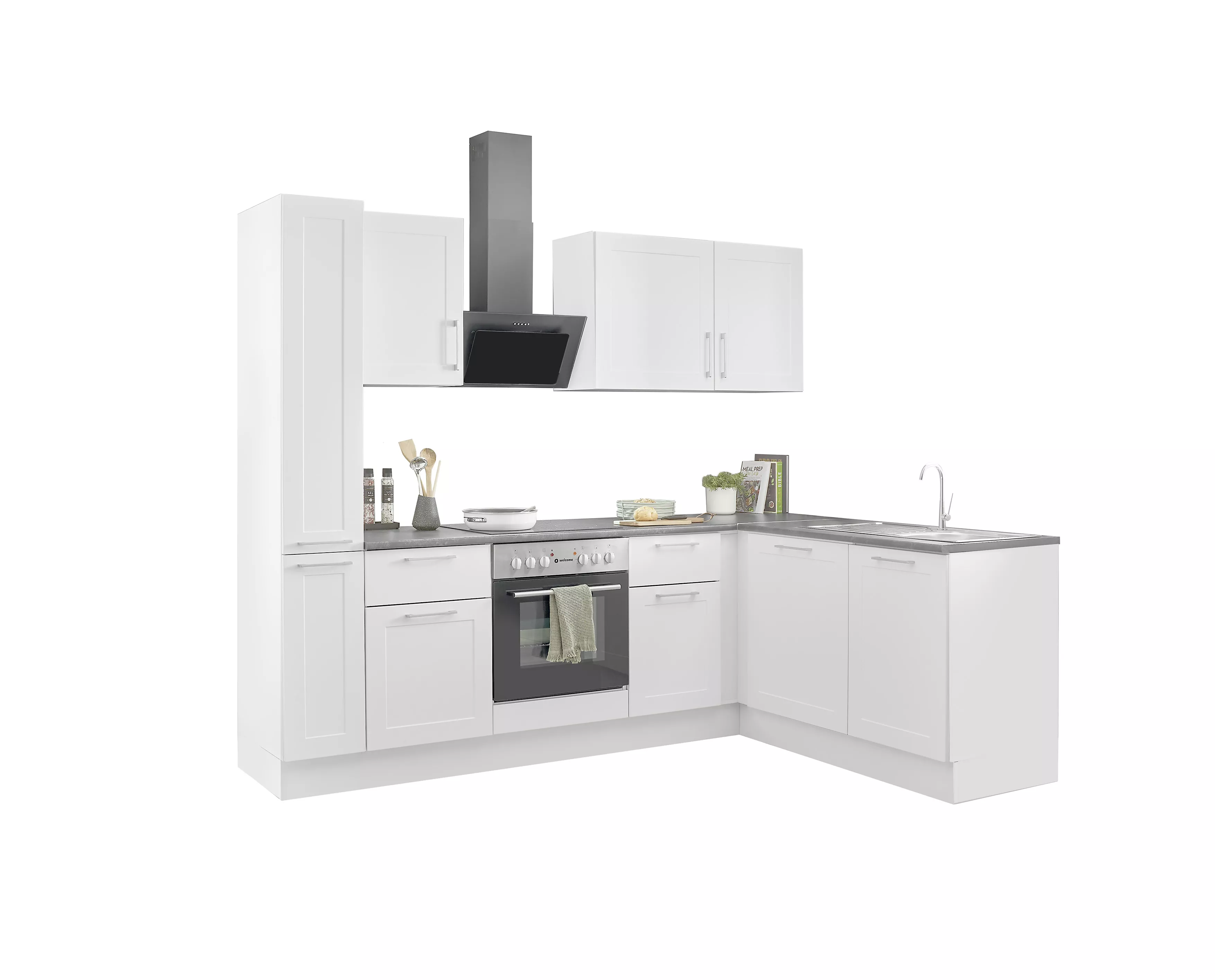 Bloc cuisine avec électroménager HASTINGS (cuisine d'angle - armoire coulissante) I