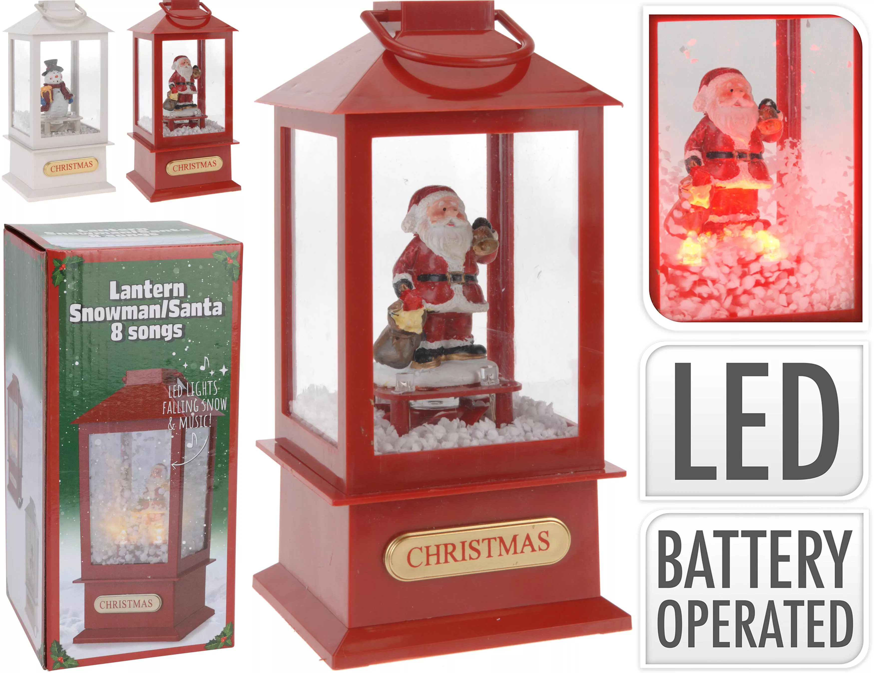Lanterne LED avec personnage et neige CHRISTMAS