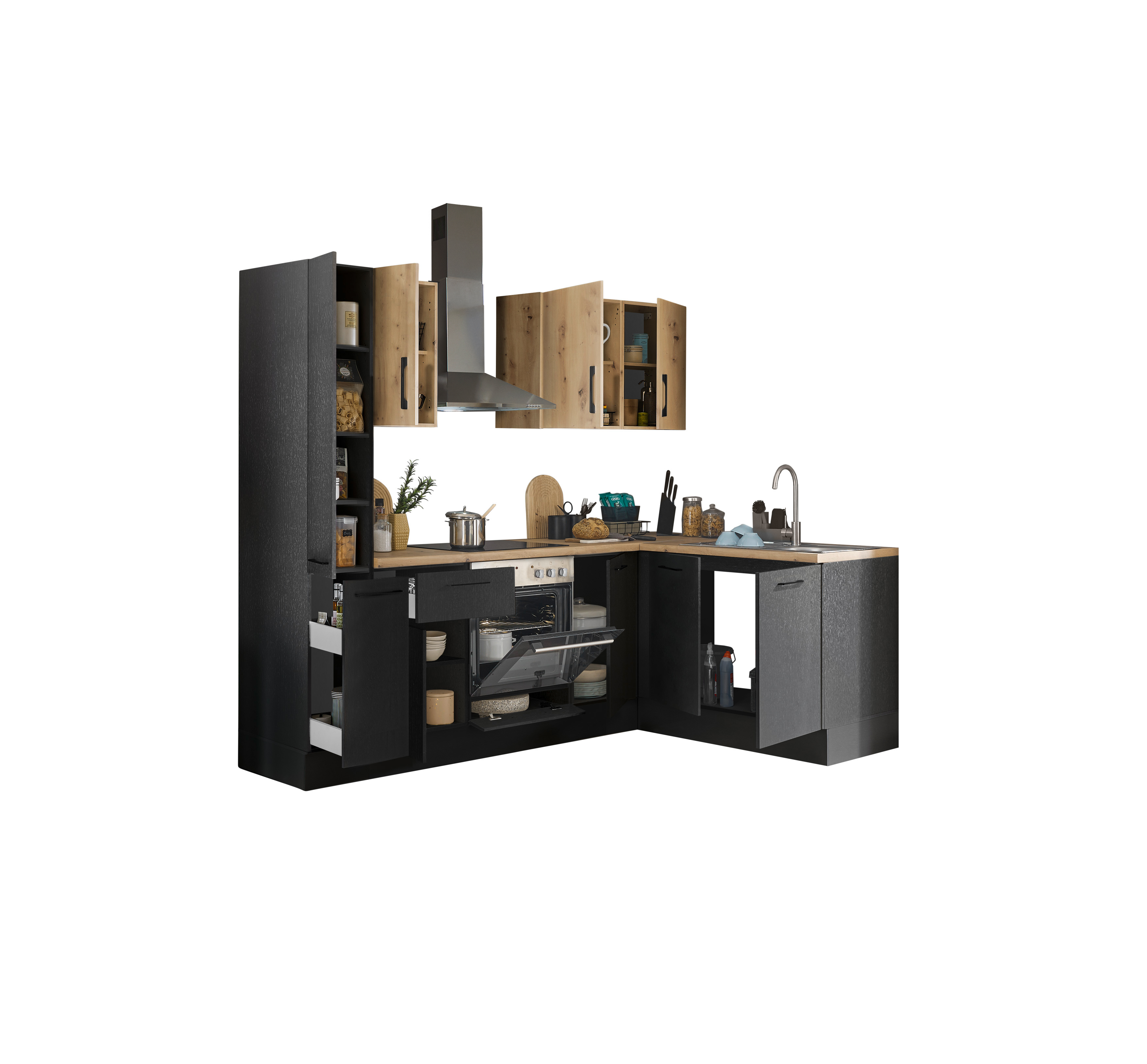 Bloc cuisine avec électroménager CORNWALL (cuisine d'angle-armoire coulissante) III