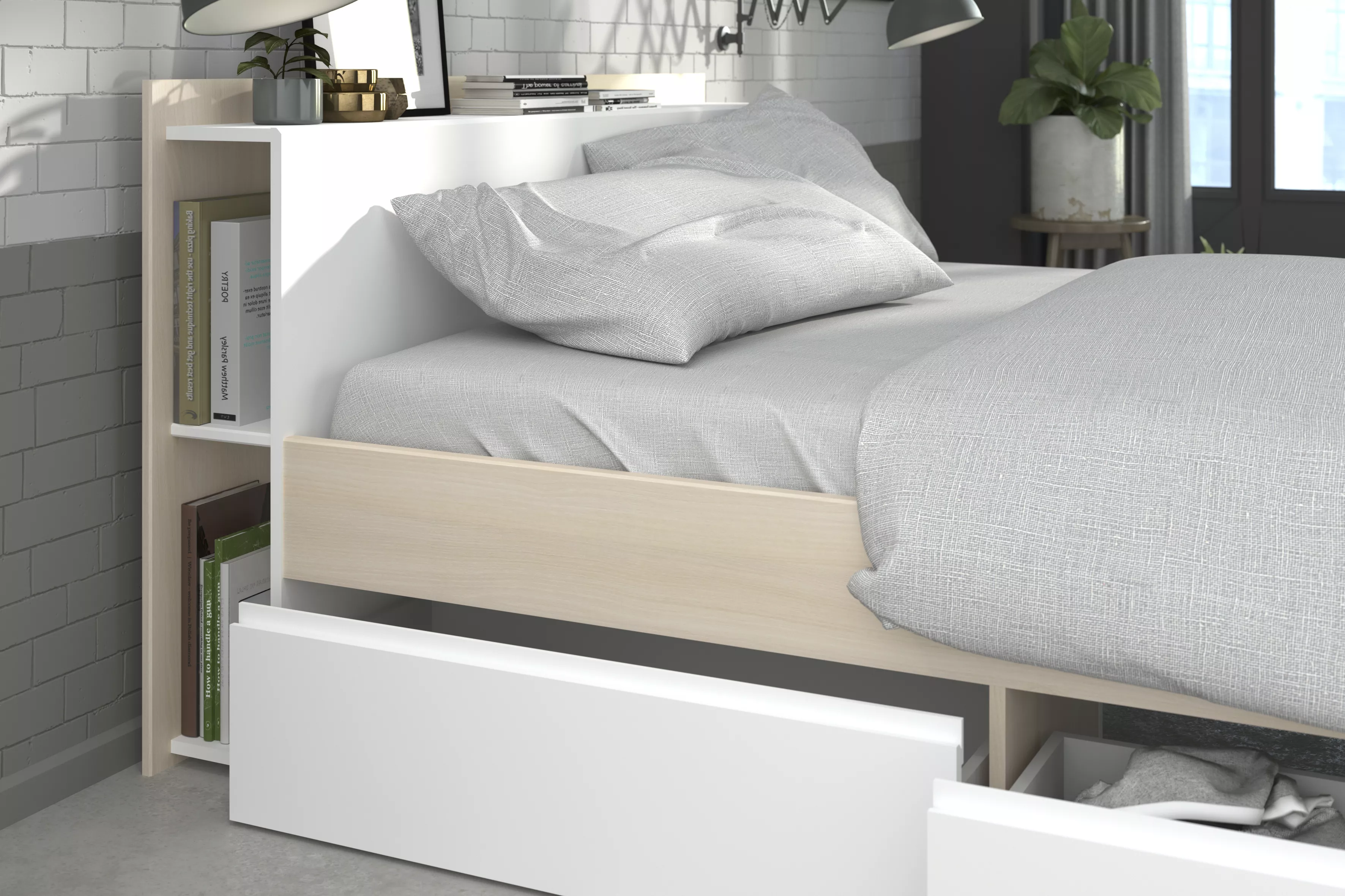 Lit 160 cm avec rangement, armoire, bureau et commode MOST 76