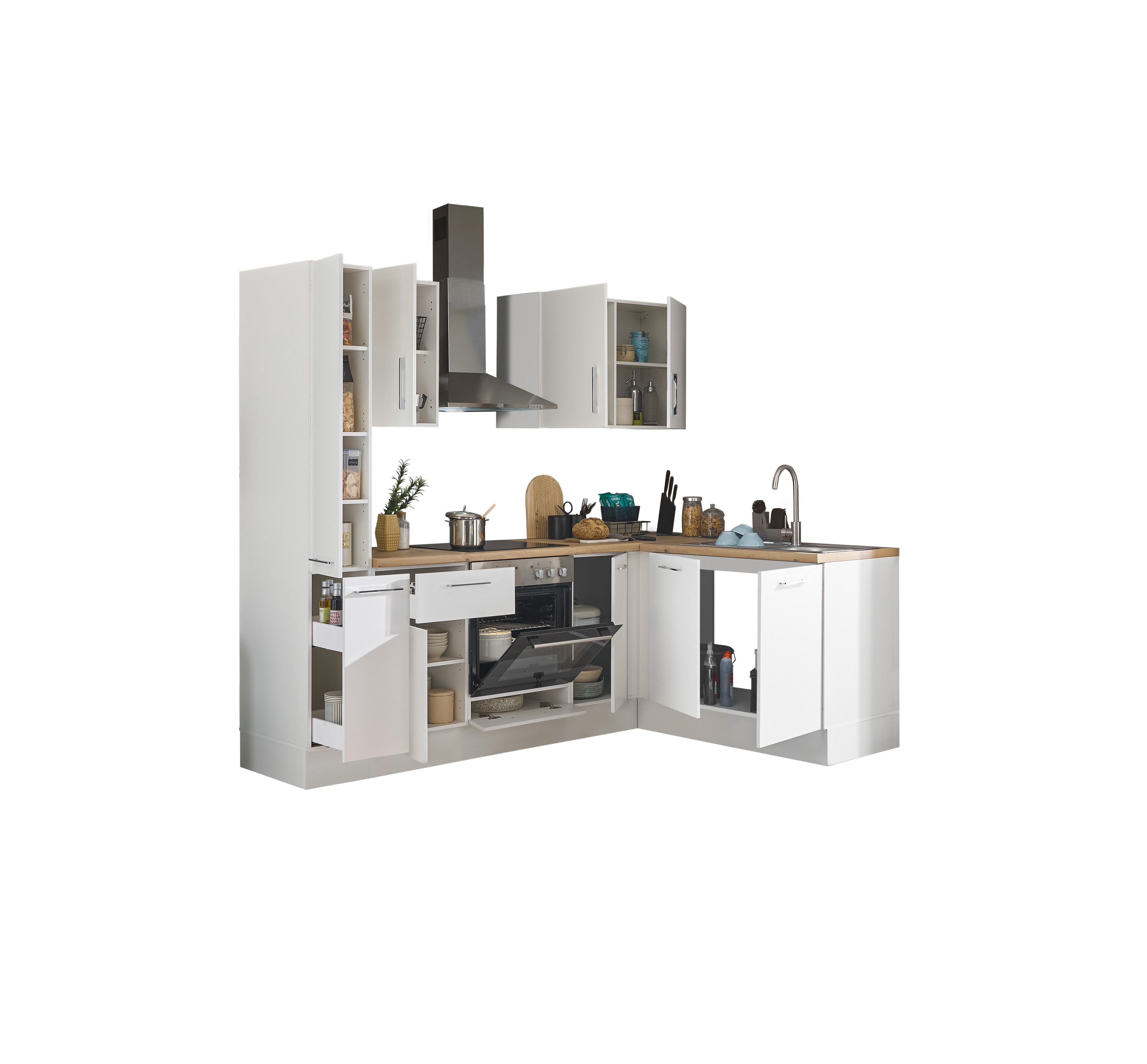 Bloc cuisine avec électroménager CORNWALL (cuisine d'angle-armoire coulissante) I