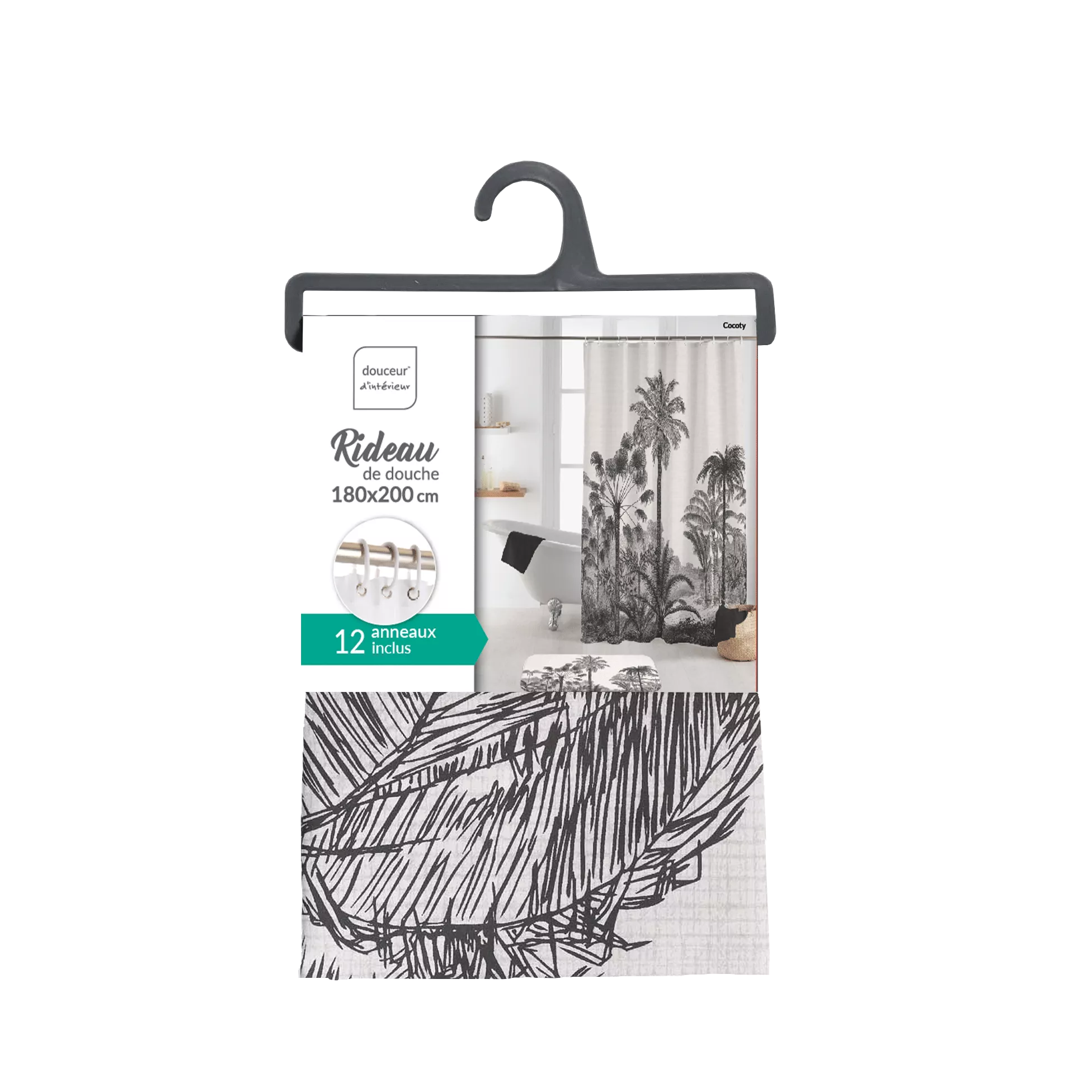 Rideau de douche avec anneaux COCOTY