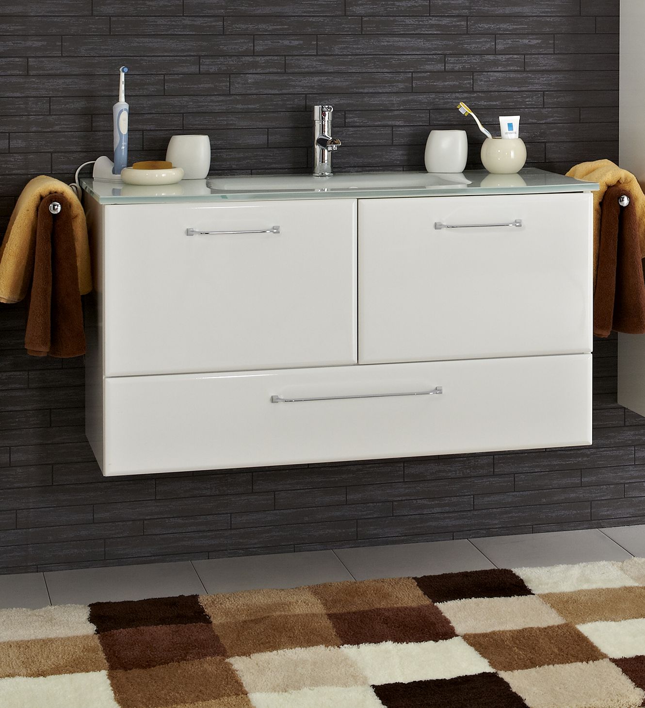 Meuble sous vasque avec plan vasque en verre FILO Meuble sous vasque avec plan vasque en verre FILO