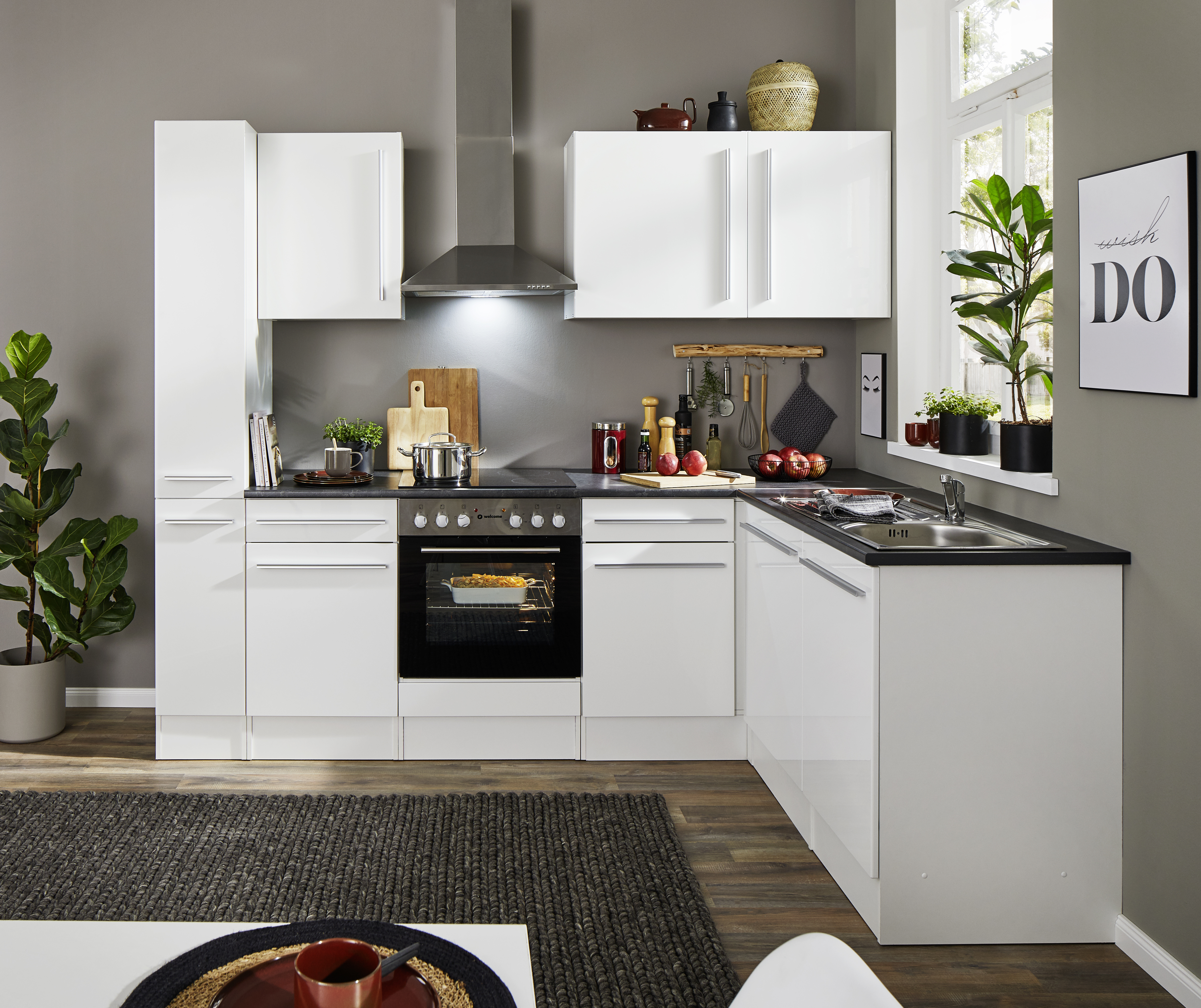 Bloc cuisine avec électroménager JAZZ 8 (cuisine d'angle - armoire coulissante) I