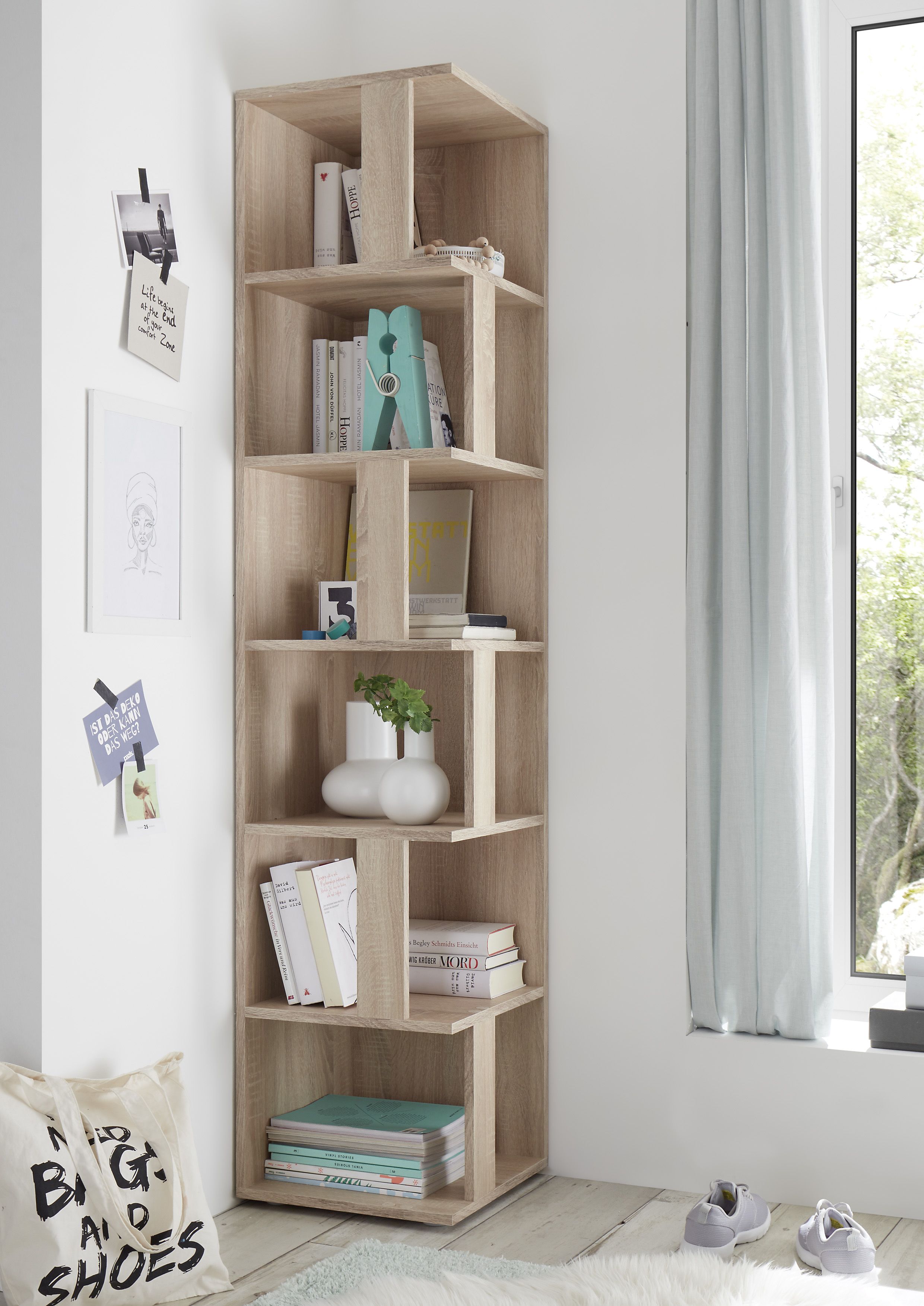 Armoire & étagère d'angle en bois de chêne