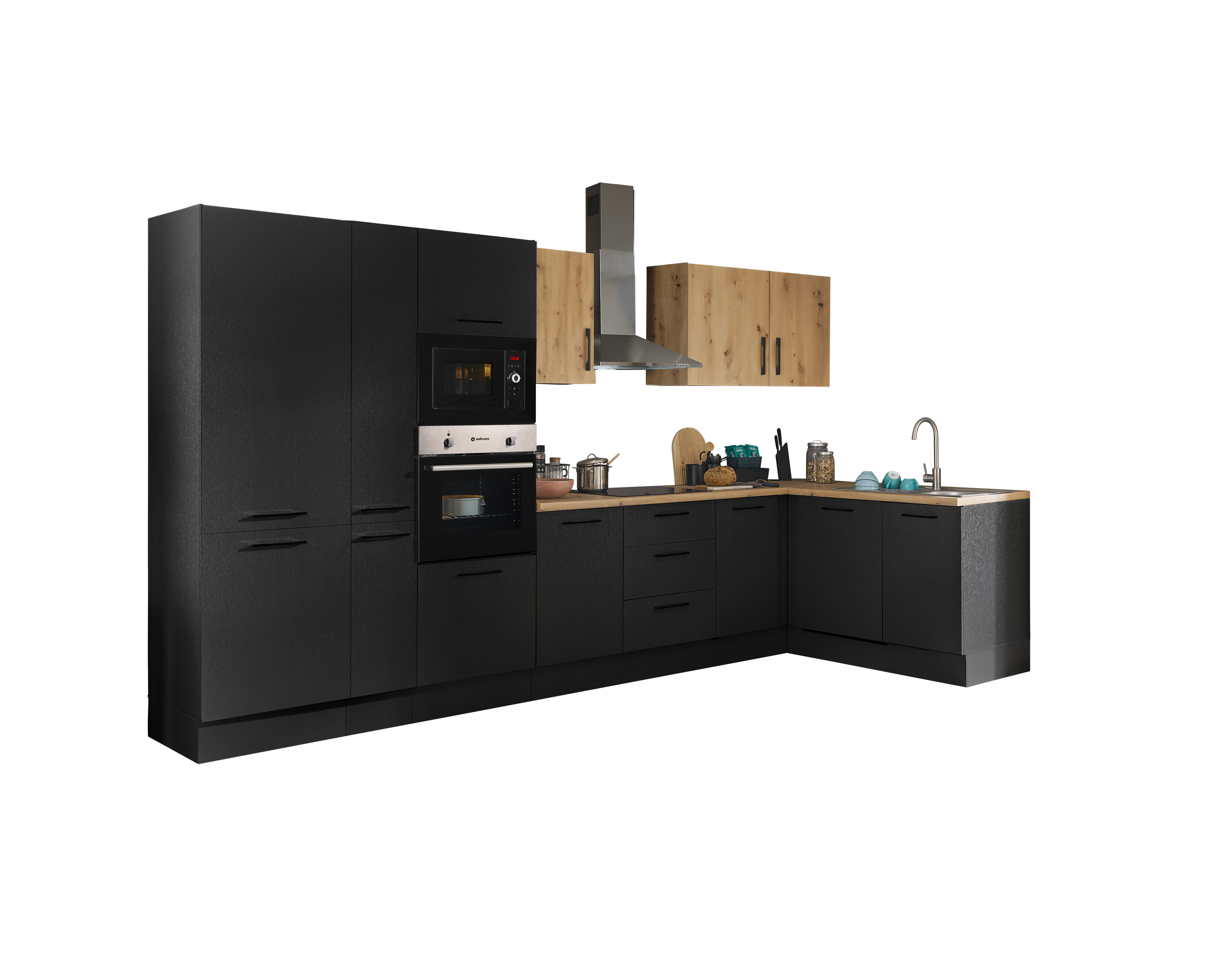 Bloc cuisine avec électroménager CORNWALL (cuisine d'angle-four-lave-vaisselle-réfrigérateur-micro-ondes-armoire coulissante) III Bloc cuisine avec électroménager CORNWALL (cuisine d'angle-four-lave-vaisselle-réfrigérateur-micro-ondes-armoire coulissante) III