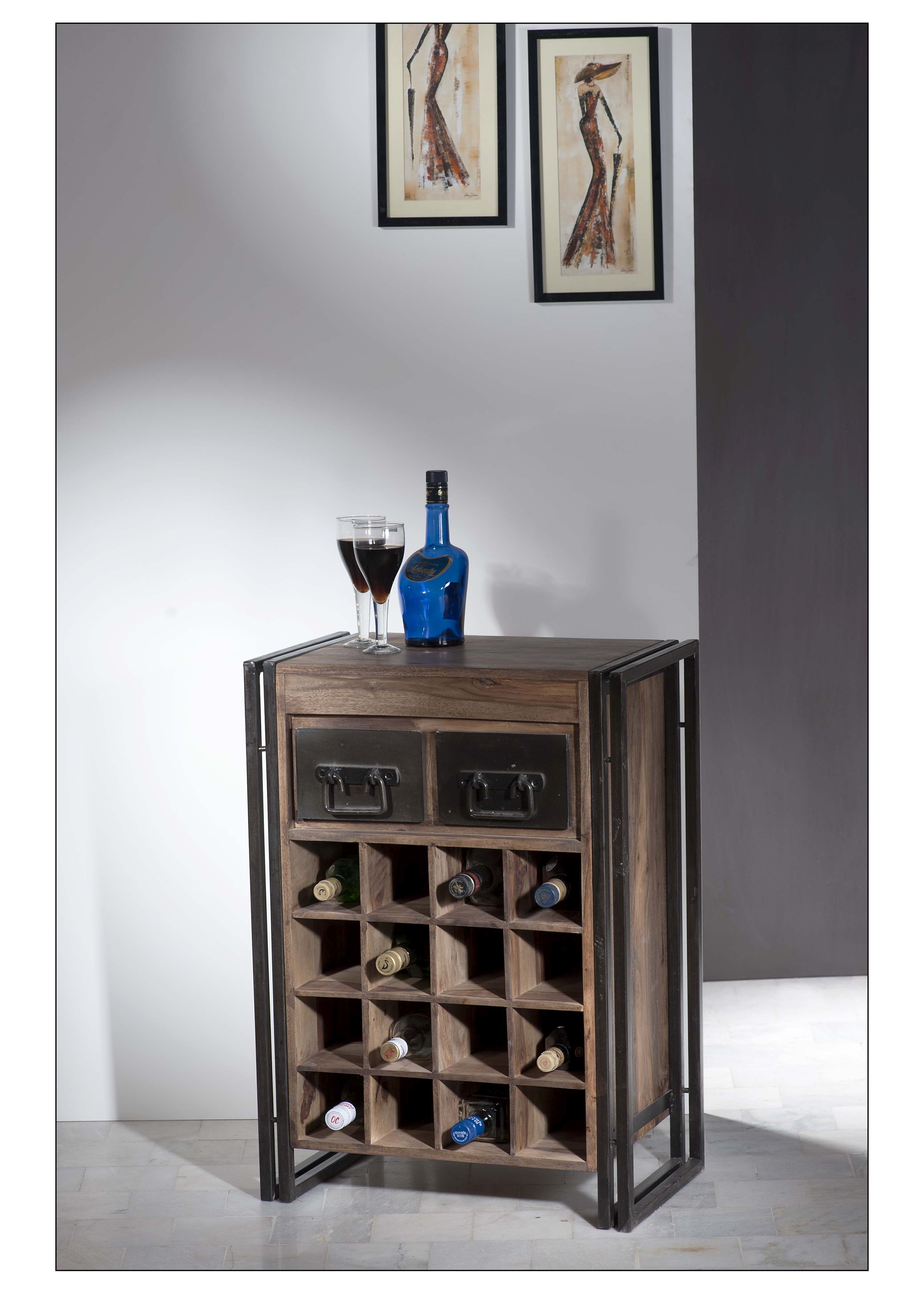 Casier à bouteilles stylé range-bouteille étagère avec tiroir emplacements  pour 16 bouteilles de vin bois de pin 86 x 55 x 22 cm naturel [en.casa] -  Conforama
