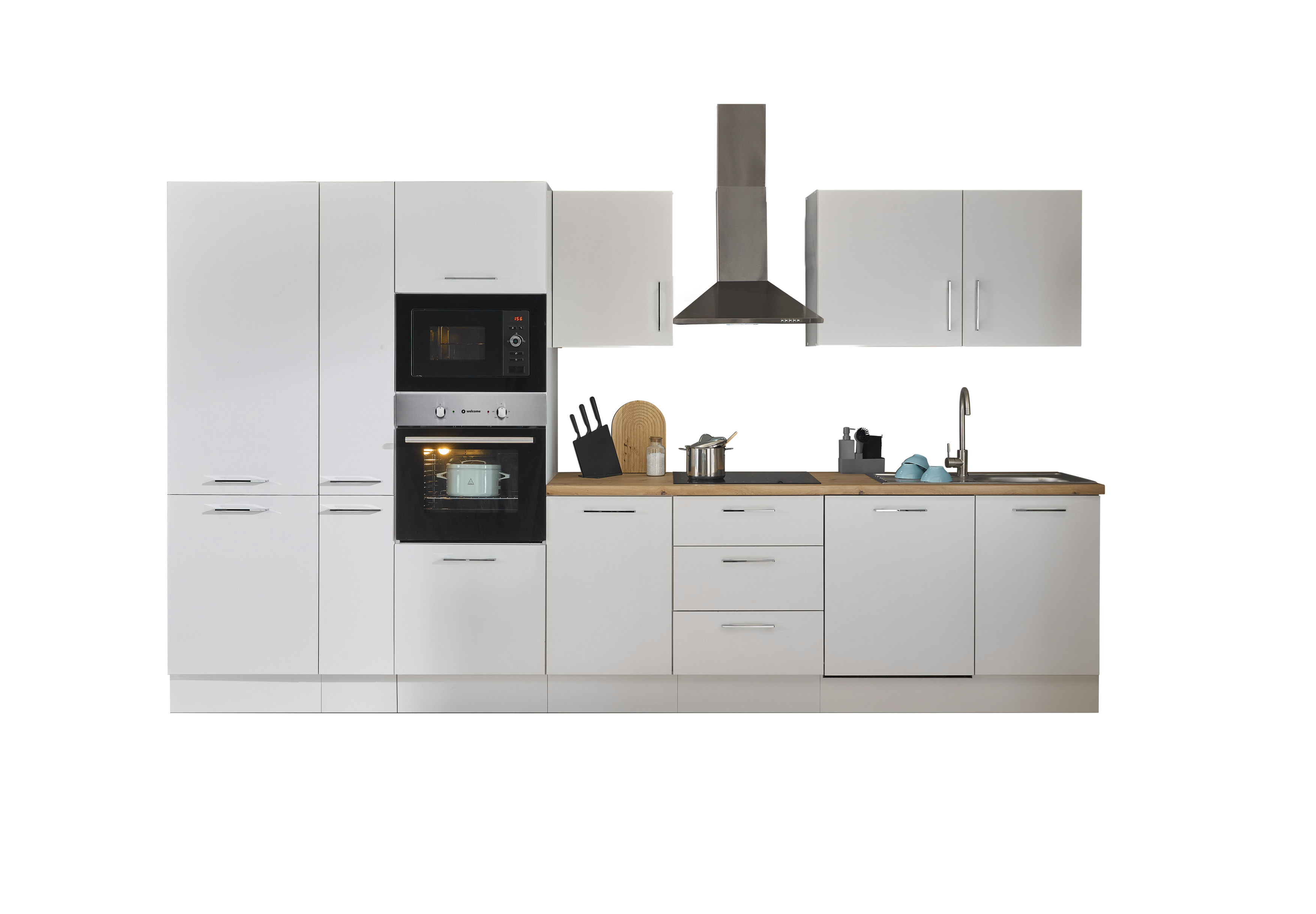 Bloc cuisine avec électroménager CORNWALL (bloc cuisine-four-lave-vaisselle-réfrigérateur-micro-ondes-armoire coulissante) I Bloc cuisine avec électroménager CORNWALL (bloc cuisine-four-lave-vaisselle-réfrigérateur-micro-ondes-armoire coulissante) I