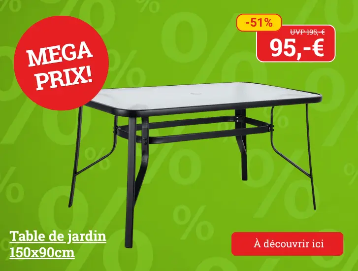 Profitez dès maintenant d'une super promo ! Table de jardin NADJA. Découvrez-la ici