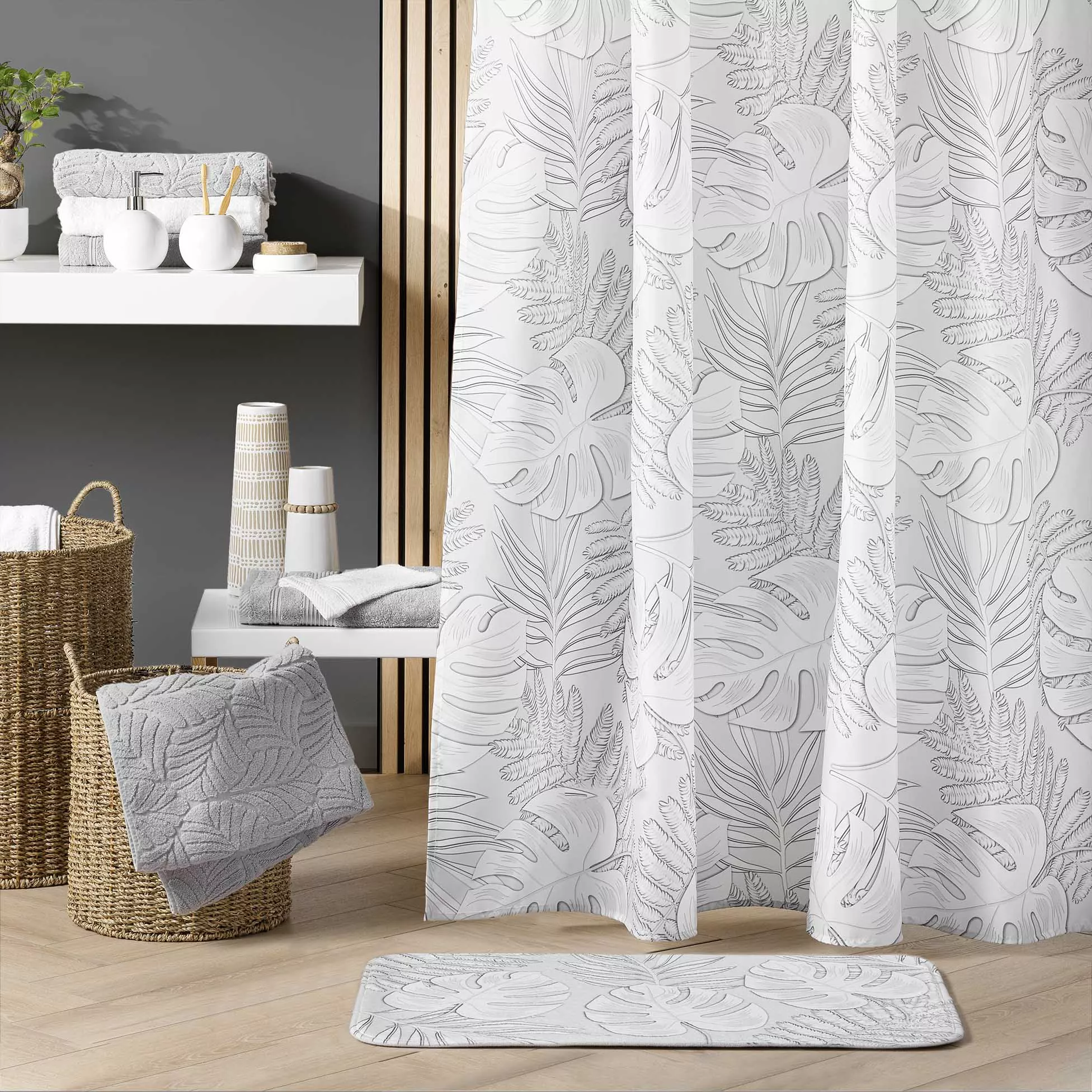 Rideau de douche avec anneaux MONSTERA