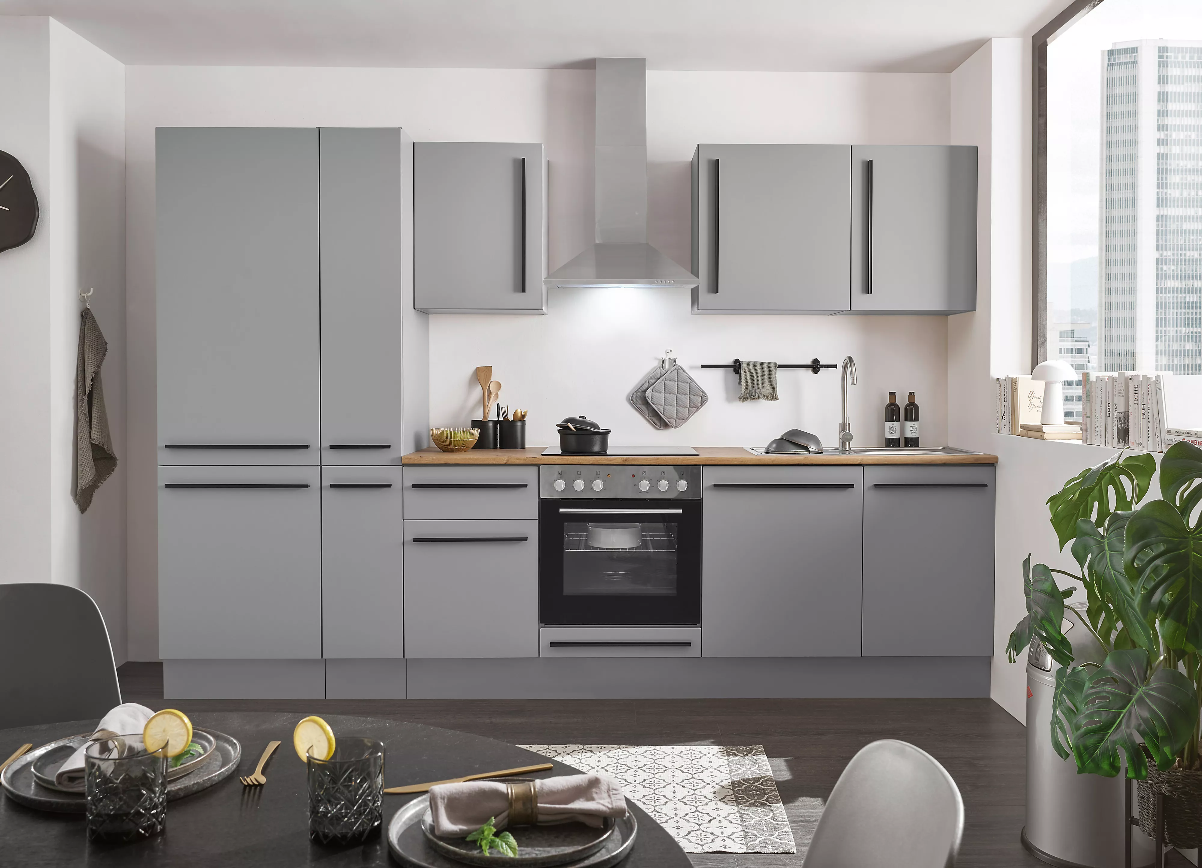 Bloc cuisine avec électroménager MANCHESTER (bloc cuisine-réfrigérateur-armoire coulissante) II
