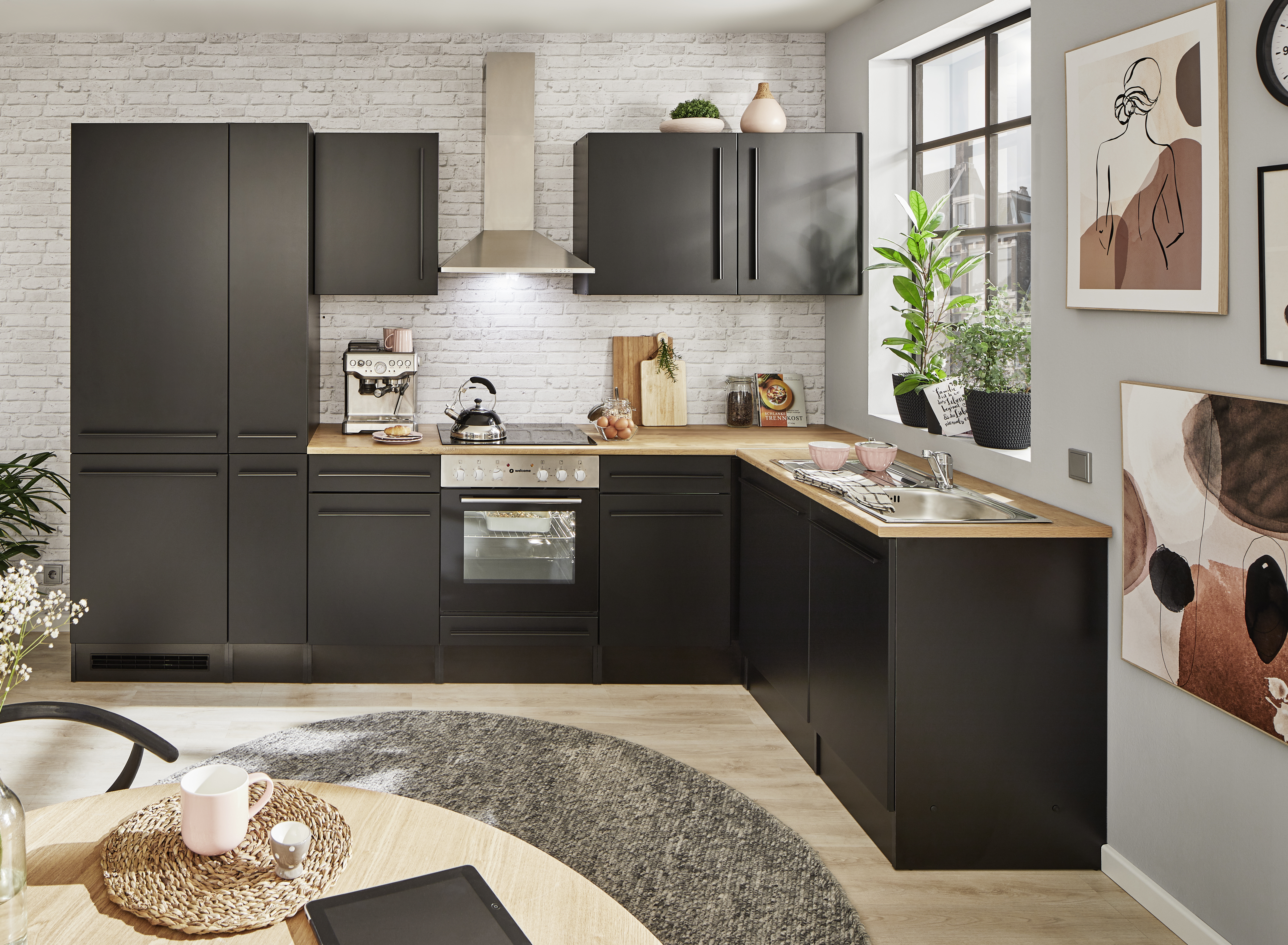 Bloc cuisine avec électroménager JAZZ 8 (angle-réfrigérateur-armoire coulissante) II