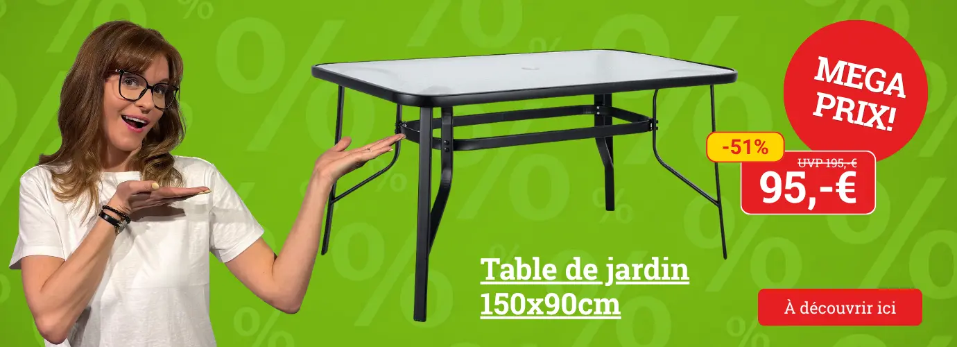Profitez dès maintenant d'une super promo ! Table de jardin NADJA. Découvrez-la ici