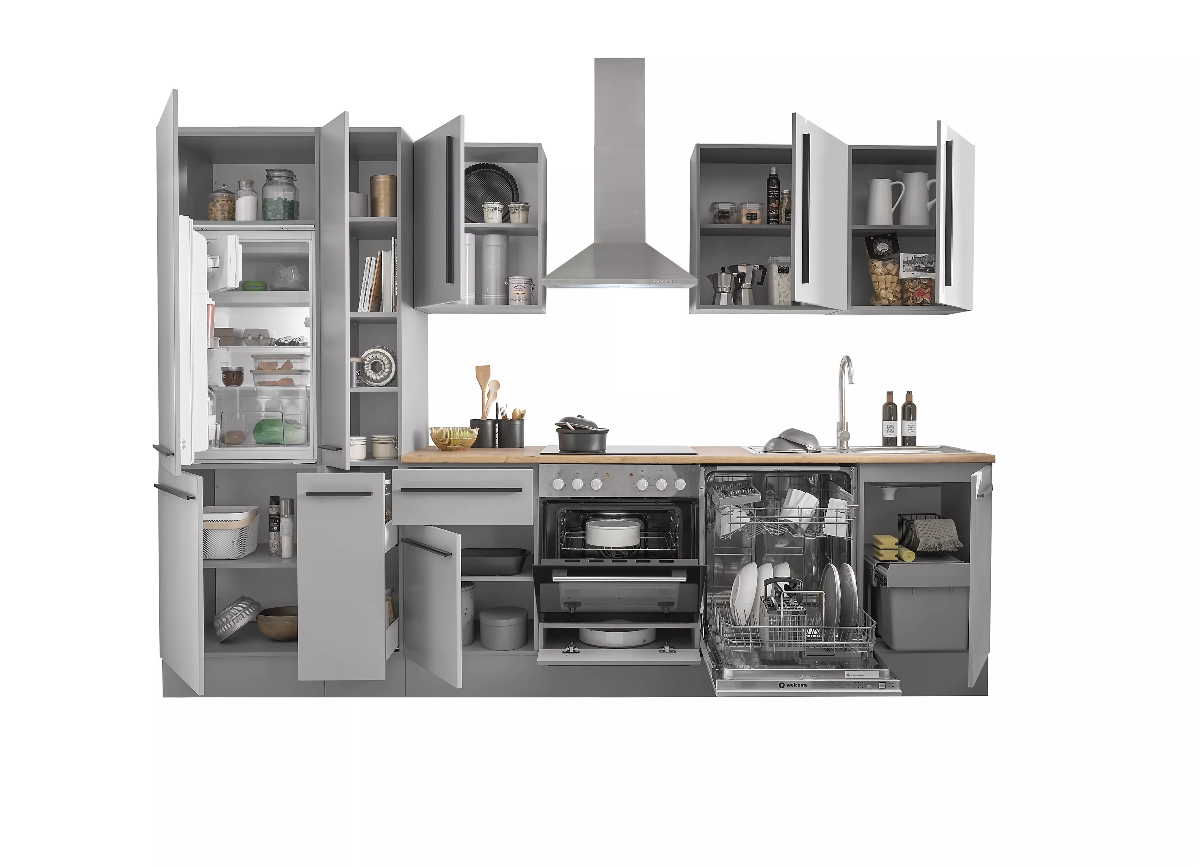 Bloc cuisine avec électroménager MANCHESTER (bloc cuisine-réfrigérateur-armoire coulissante) II