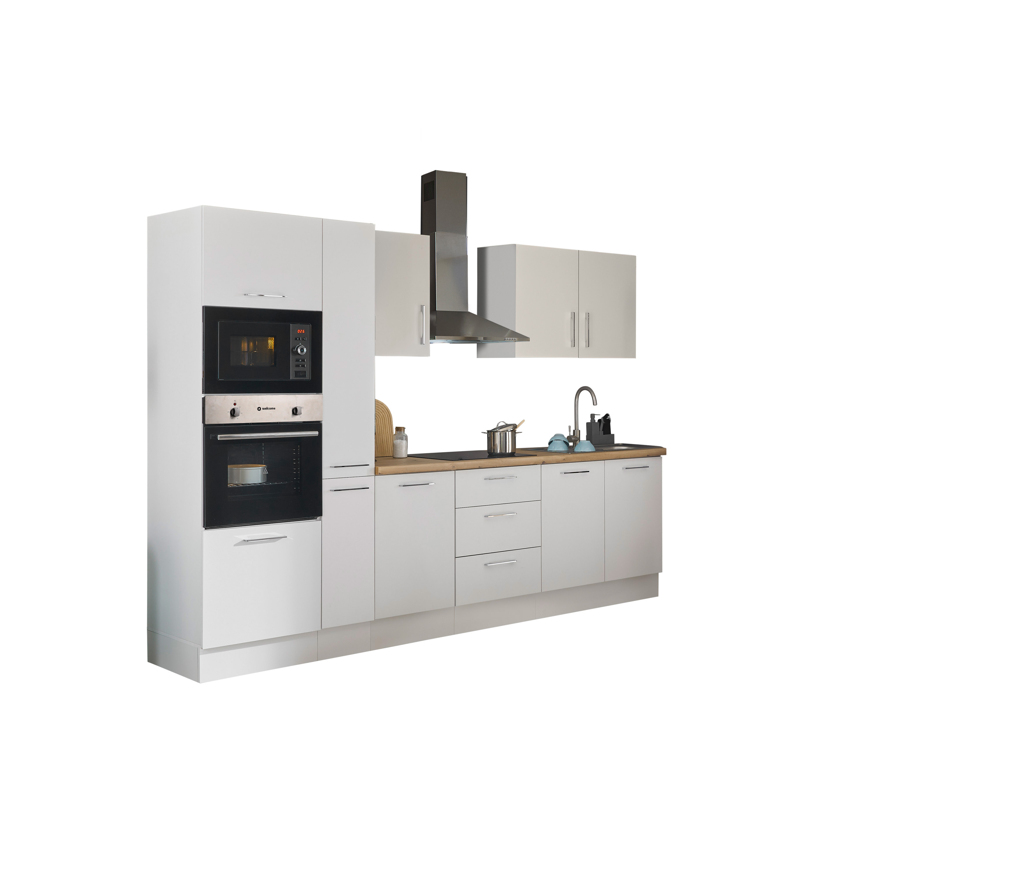 Bloc cuisine avec électroménager CORNWALL (bloc cuisine-four-micro-ondes-armoire coulissante) I