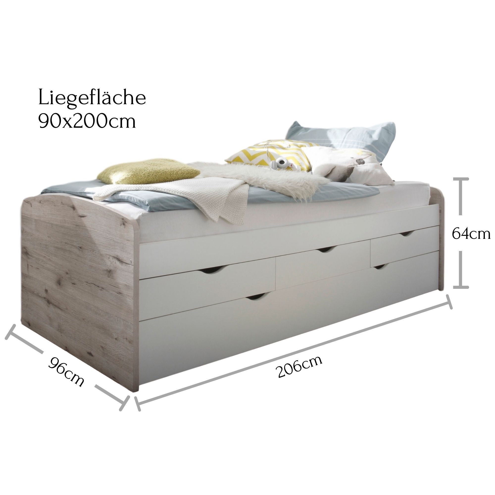 Lit gigogne avec rangement 90 x 200 cm NESSI