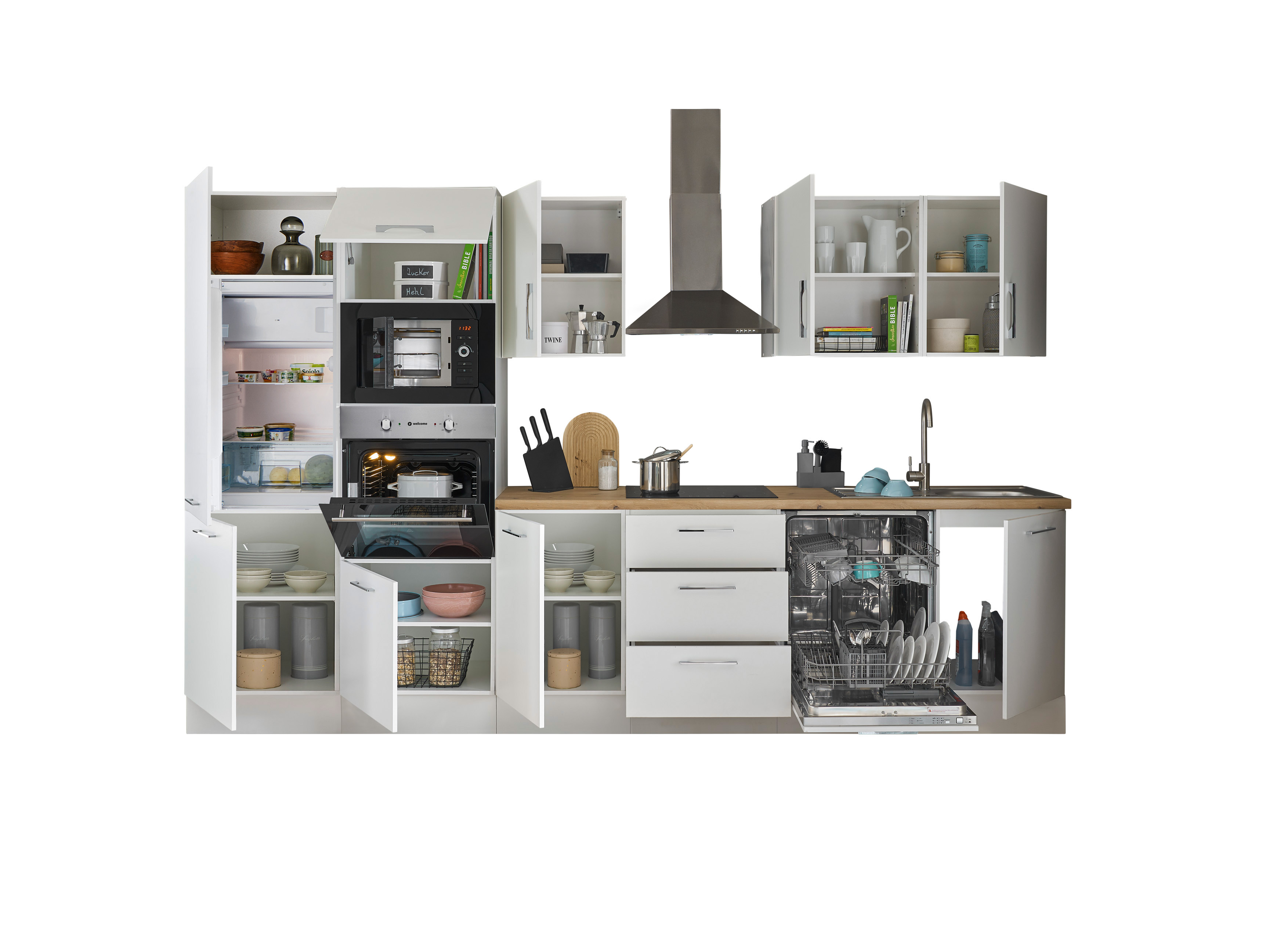 Bloc cuisine avec électroménager CORNWALL (bloc cuisine-four-lave-vaisselle-réfrigérateur-micro-ondes) I