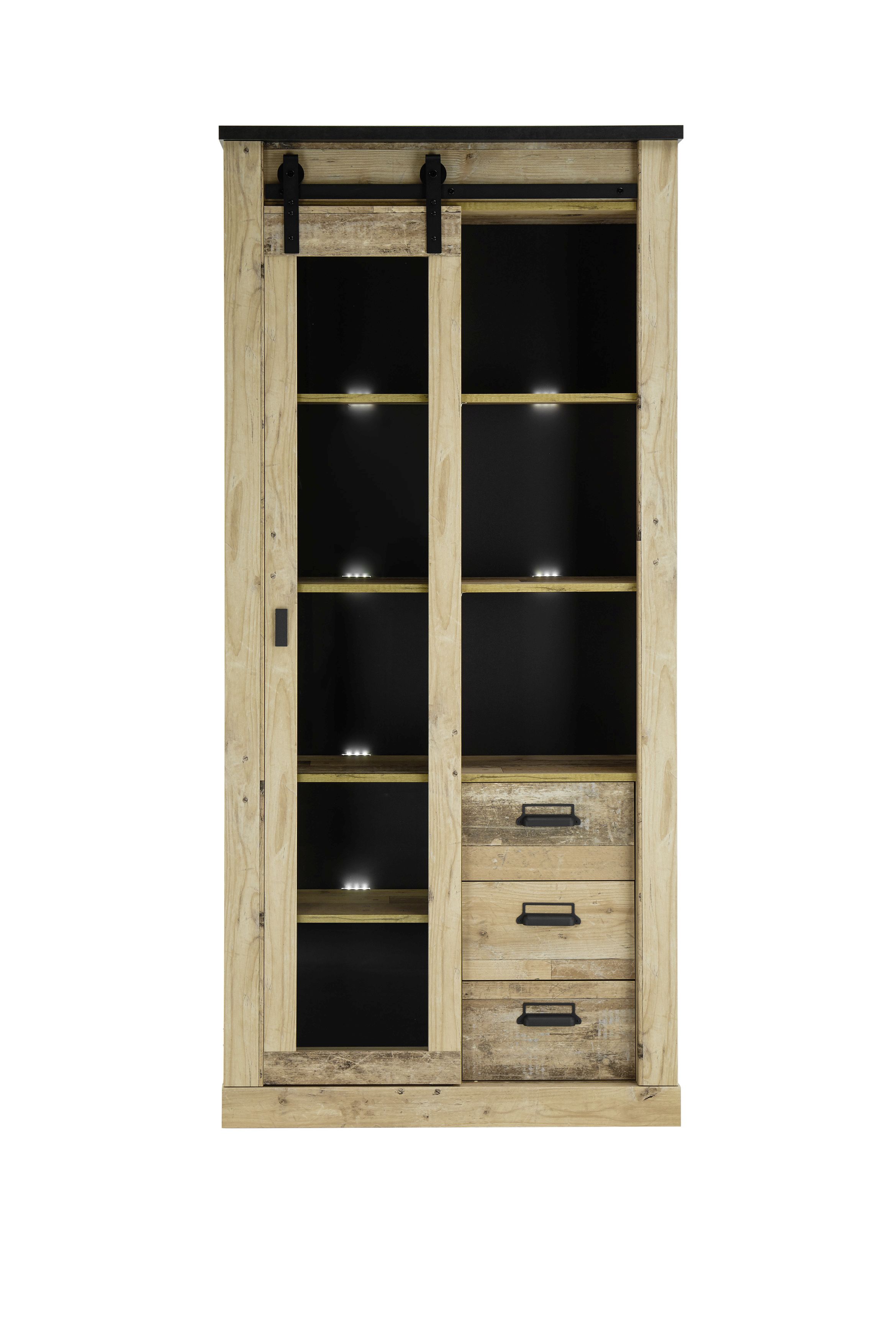 Meuble vitrine SHERWOOD | Old Style 513874-0 ton | anthracite bois décor clair 