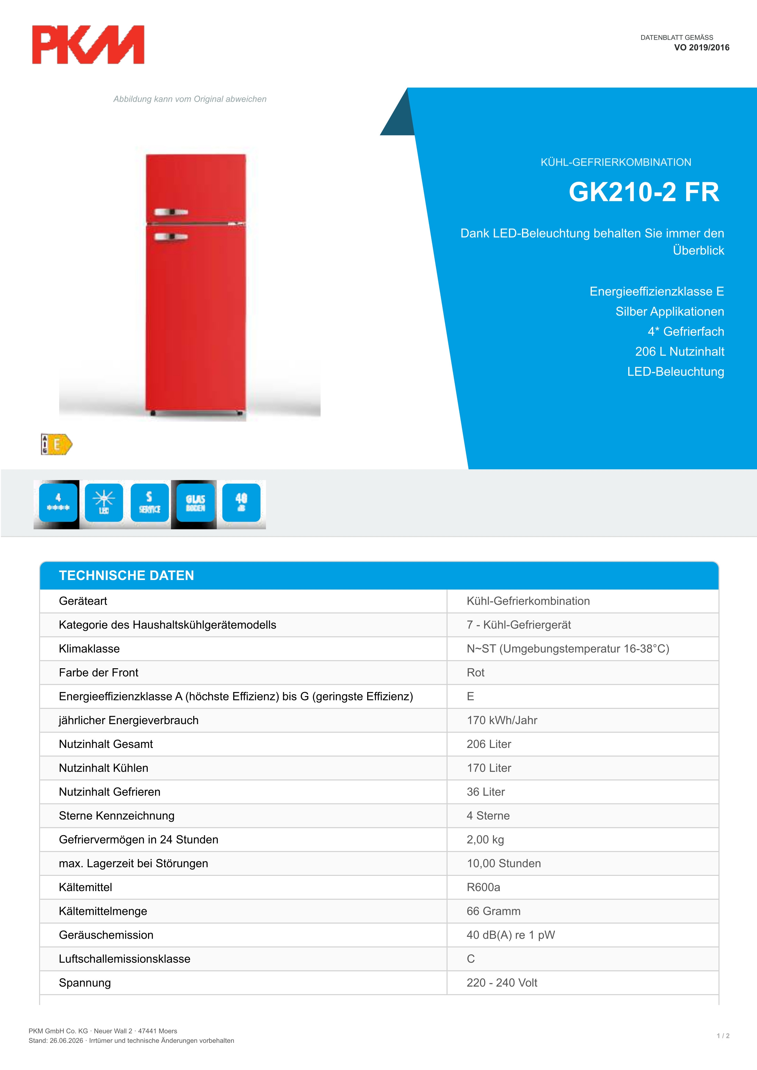 Réfrigérateur-congélateur GK210-2 FR
