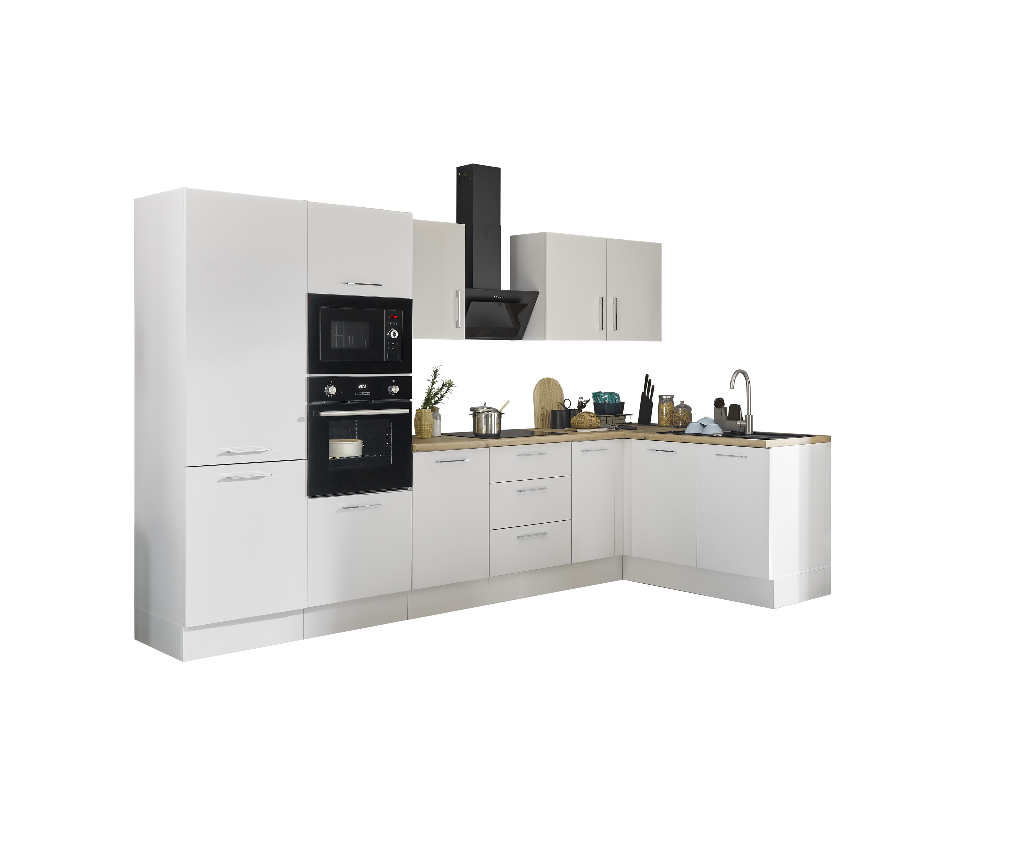 Bloc cuisine avec électroménager CORNWALL (cuisine d'angle-four-réfrigérateur-micro-ondes) II