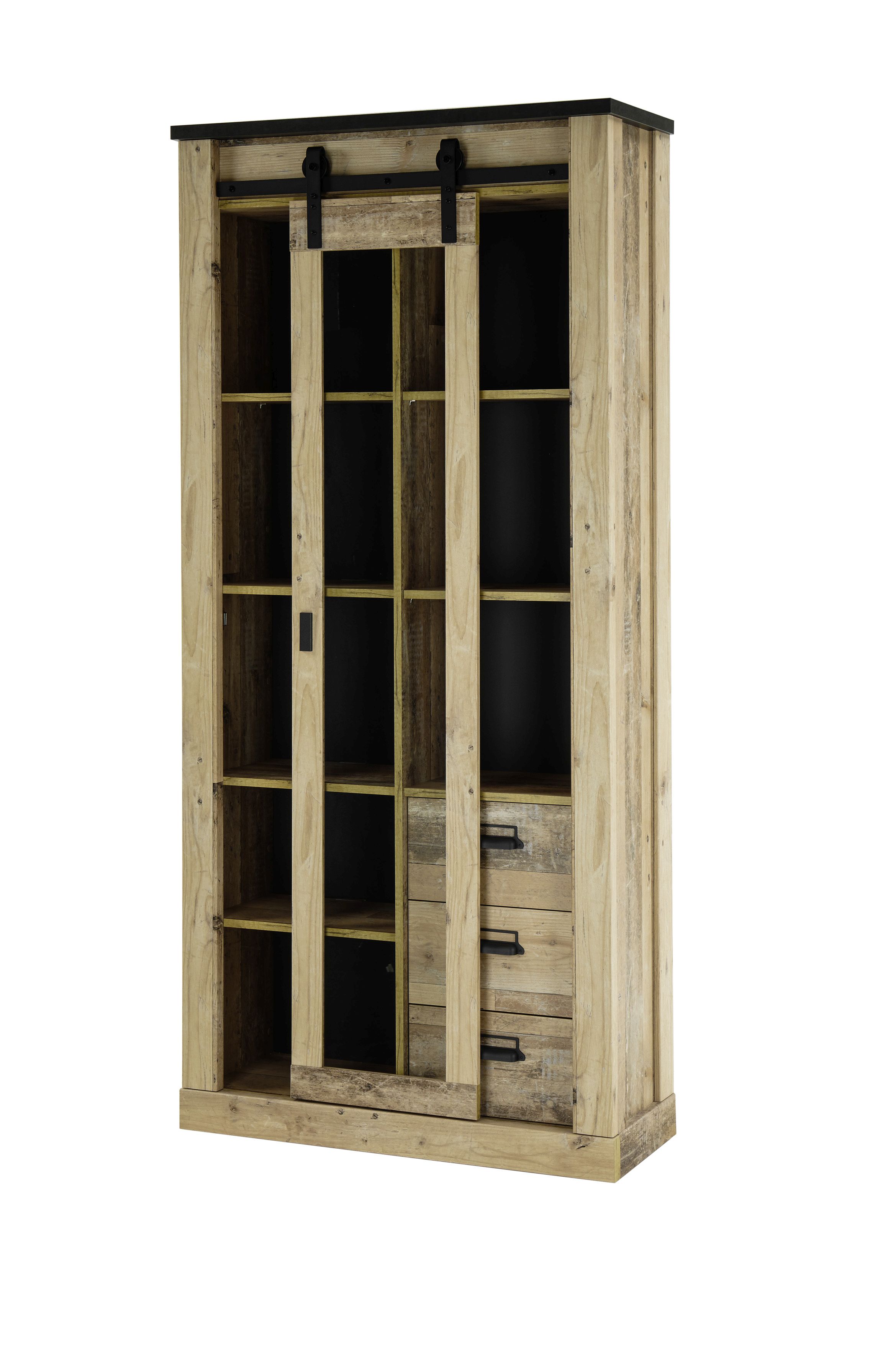 Meuble vitrine SHERWOOD | décor bois Old Style ton clair - anthracite |  513874-0