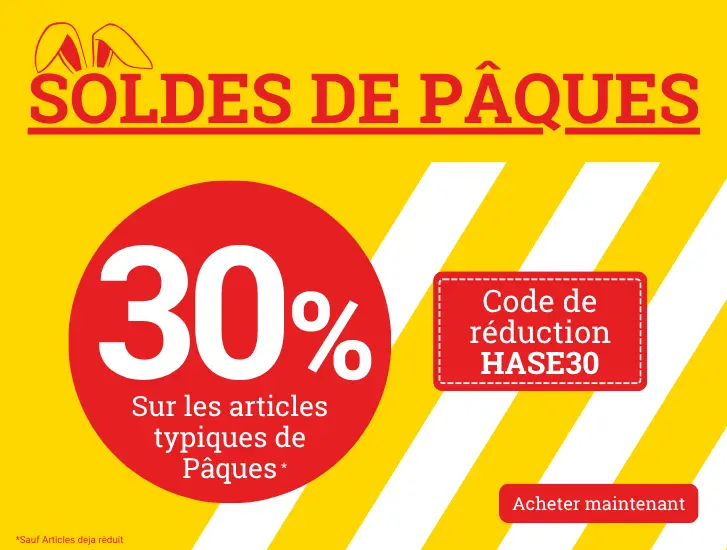 SOLDES DE PÂQUES MEGA ! Profitez dès maintenant de 30 % de réduction sur tous les articles de Pâques >